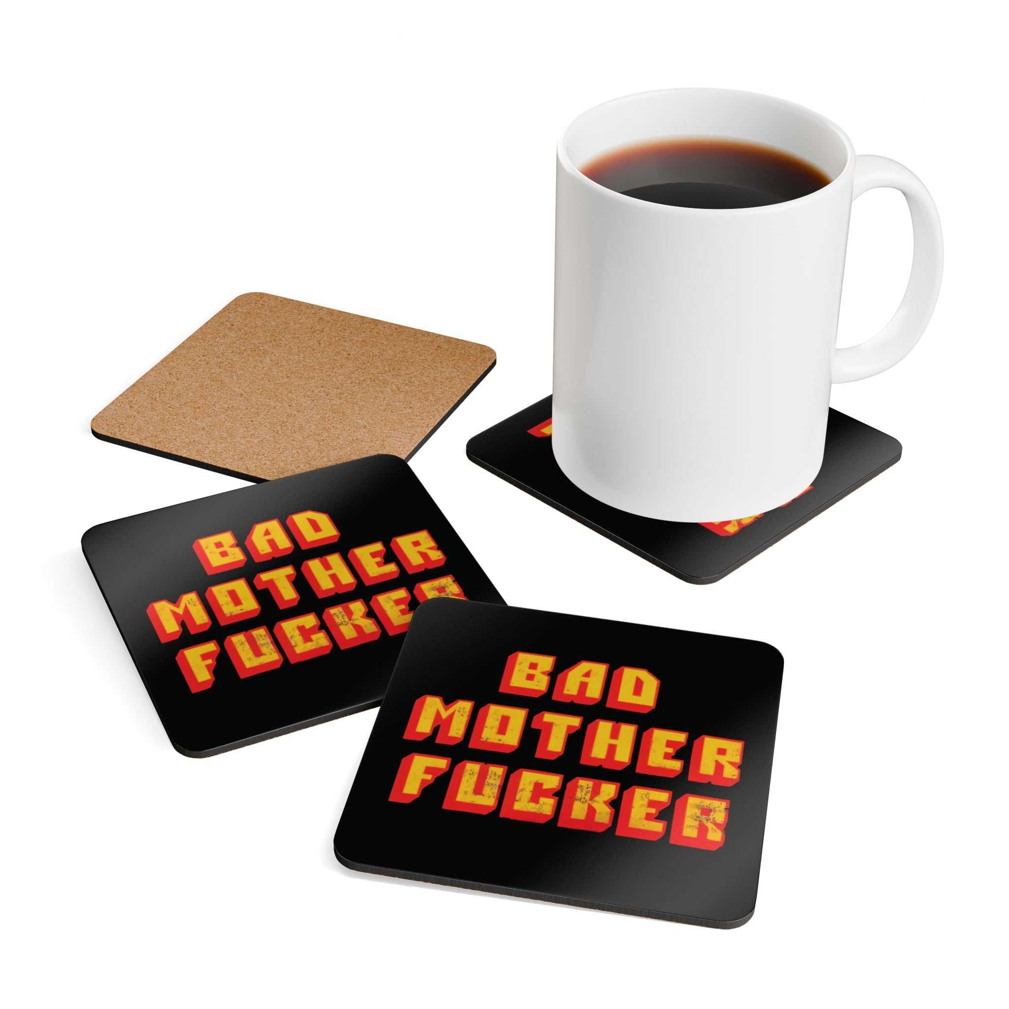 Bad Mother F*cker Quote Corkback Coaster Set | Bold Statement Design (4 Pieces)