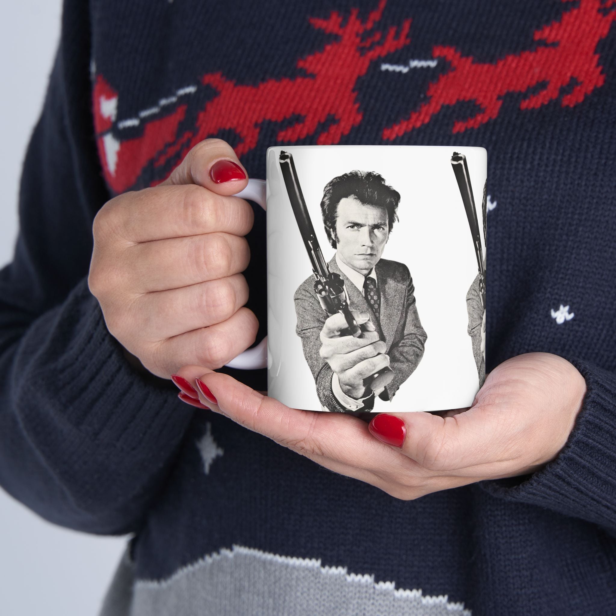 Clint Eastwood Dirty Harry 11oz Coffee Mug With Detective Callahan holding his 44 Magnum