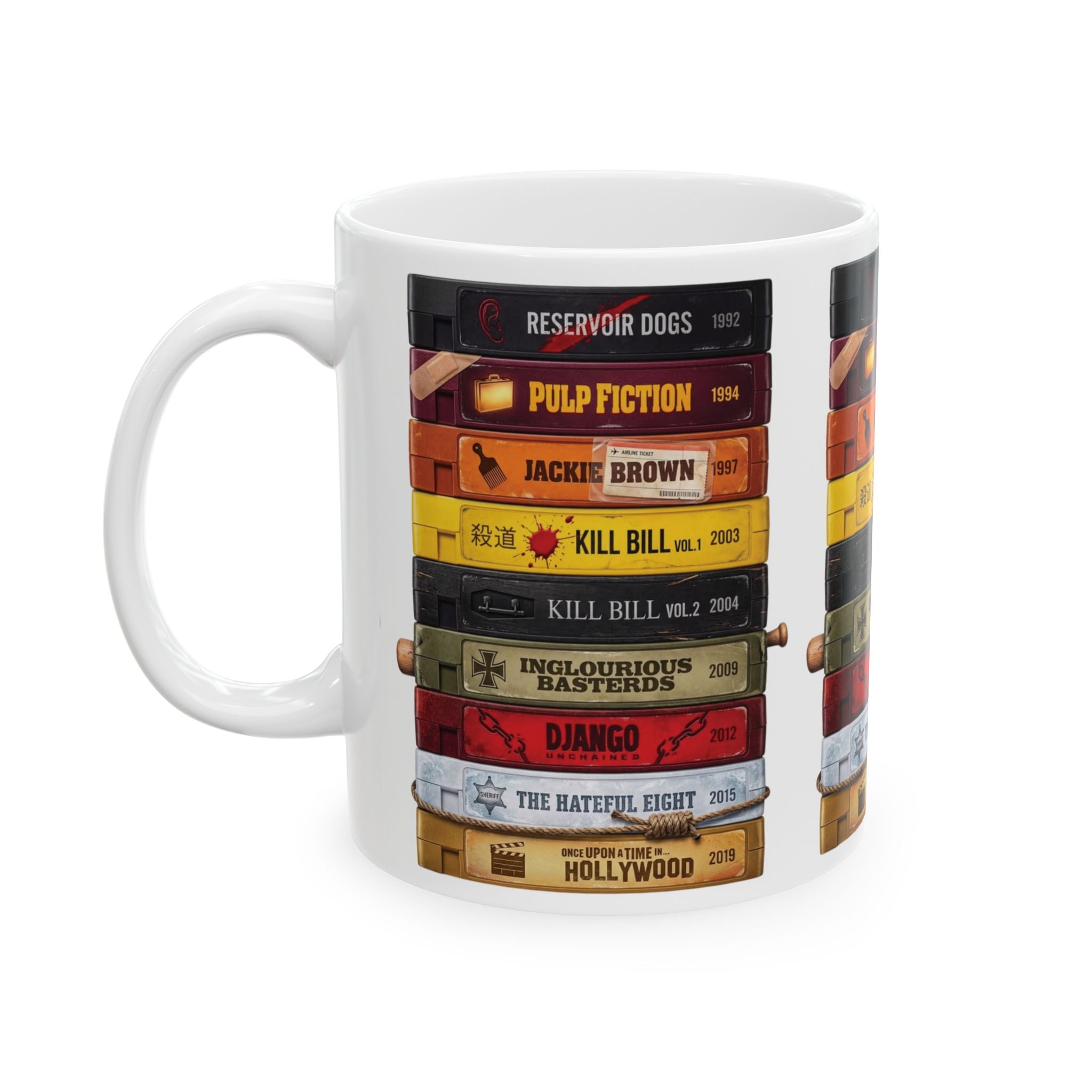 Quentin Tarantino Movies 11 oz Coffee Mug with VHS Collection of Quentins Movies