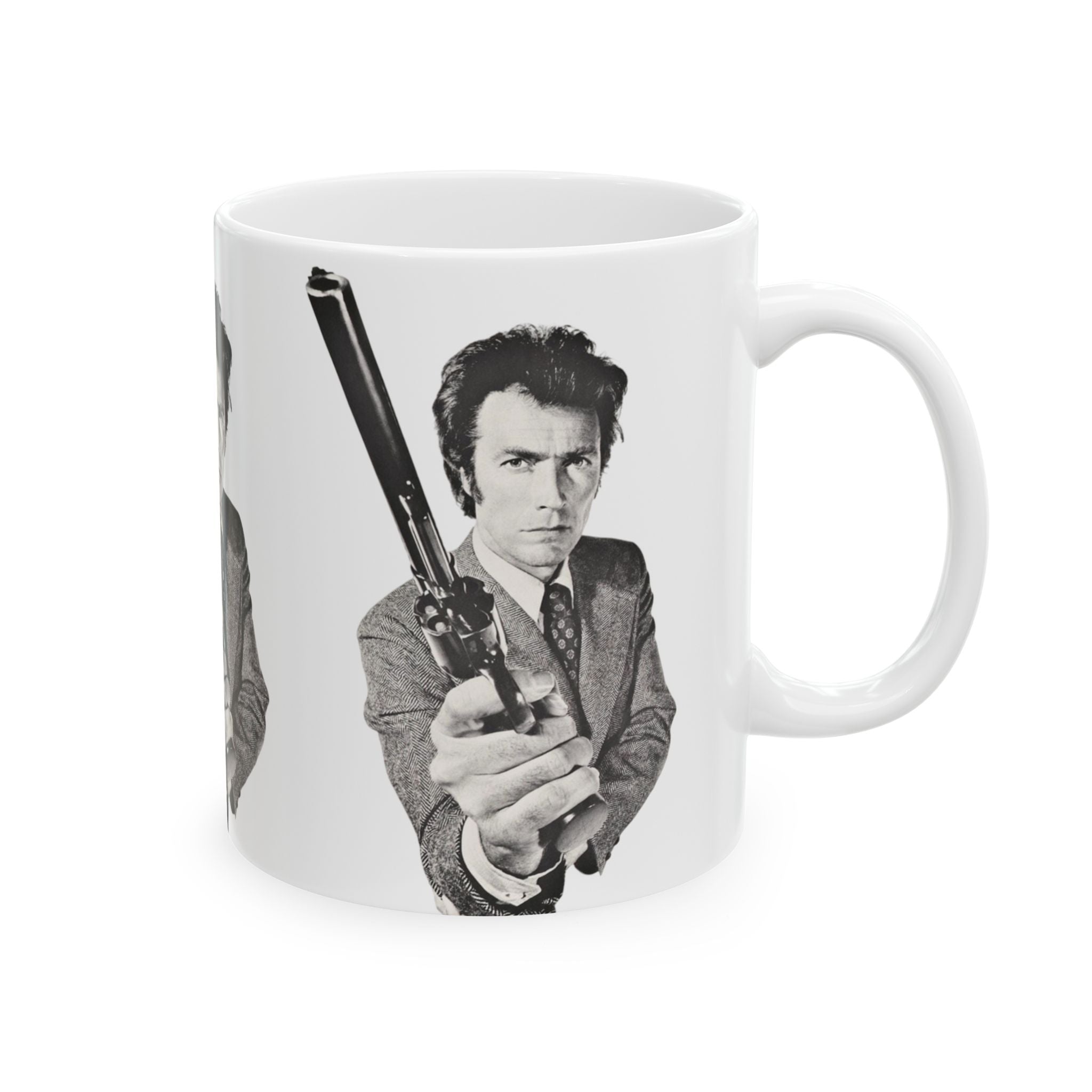 Clint Eastwood Dirty Harry 11oz Coffee Mug With Detective Callahan holding his 44 Magnum