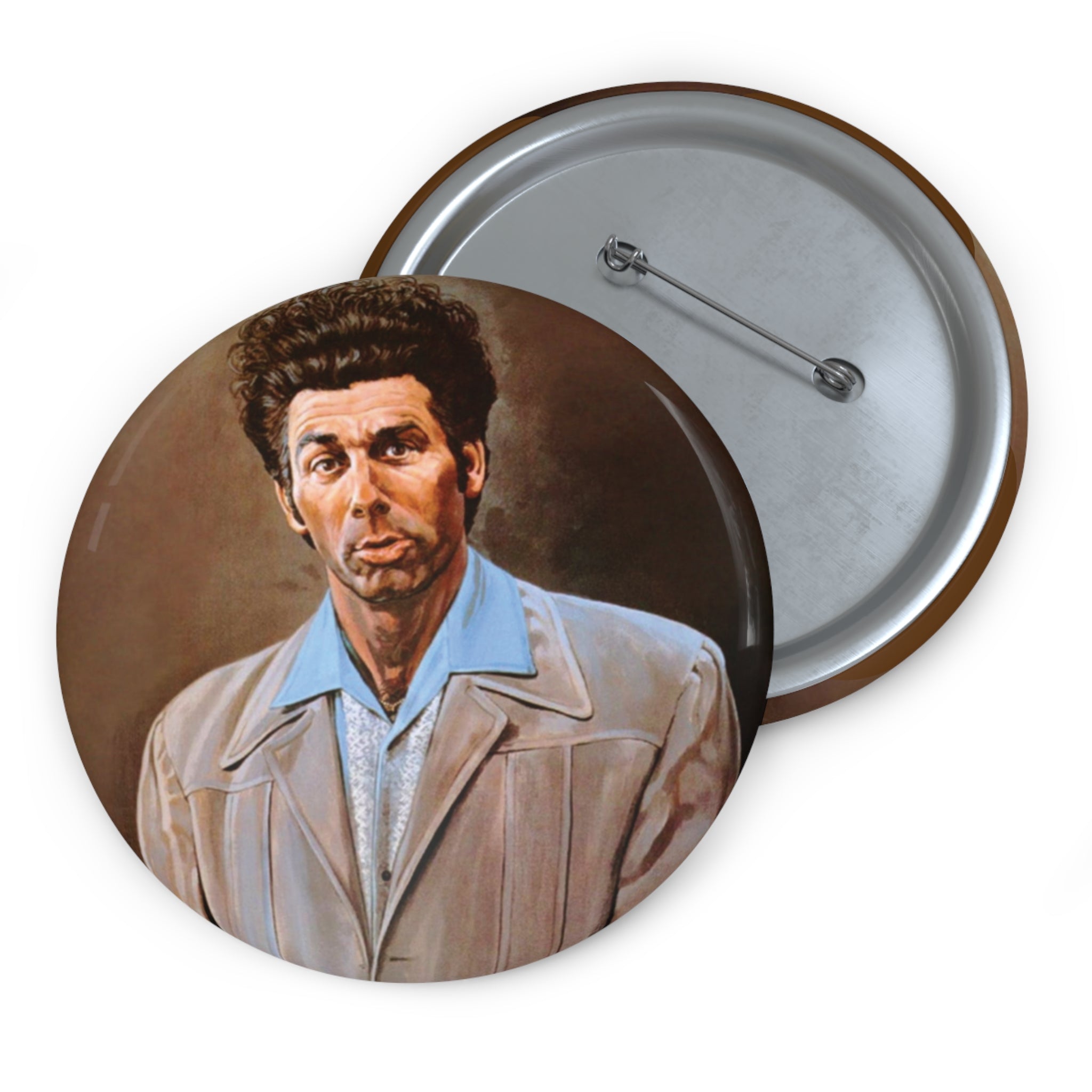 Cosmo Kramer Pin Button Featuring Funny Kramer Painting Portrait (3 Sizes)