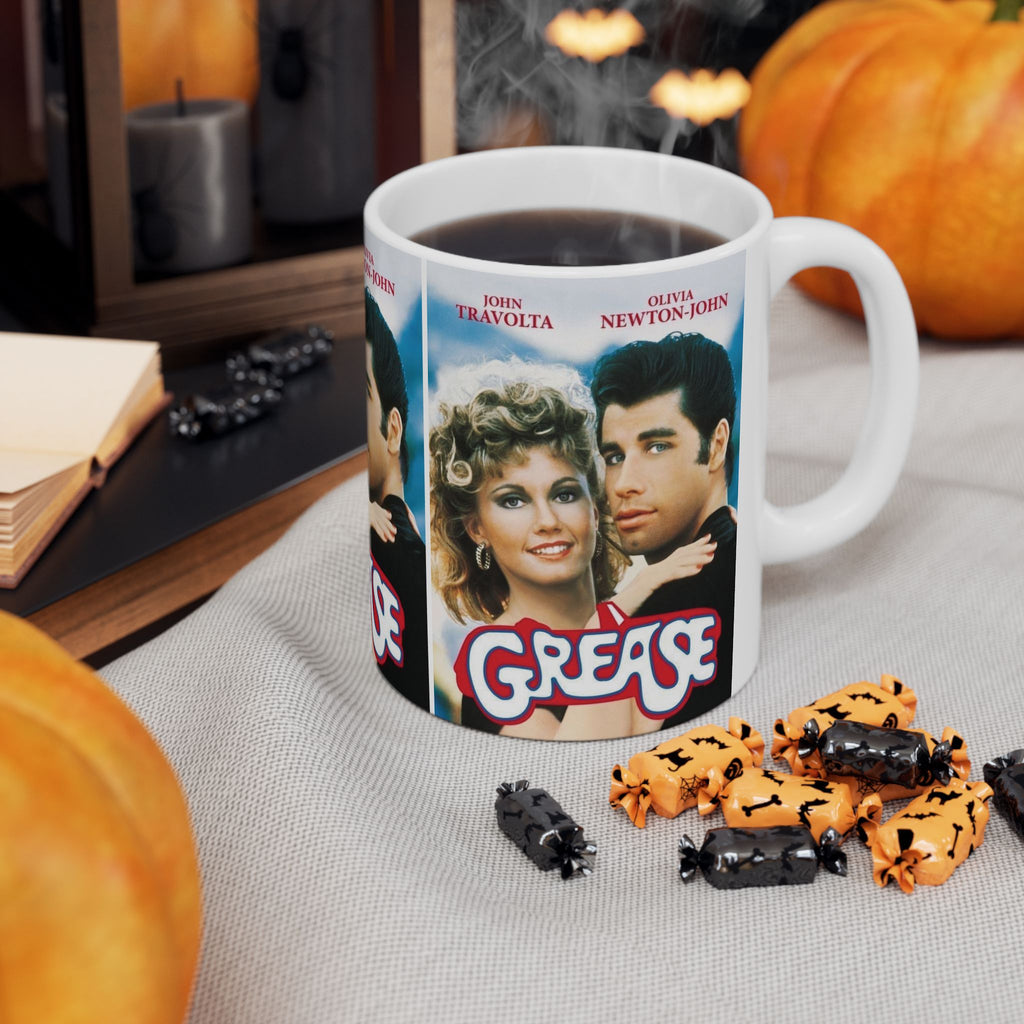 Grease Movie Retro Musical Film Inspired 11oz White Coffee Cup | Danny & Sandy Vintage Mug