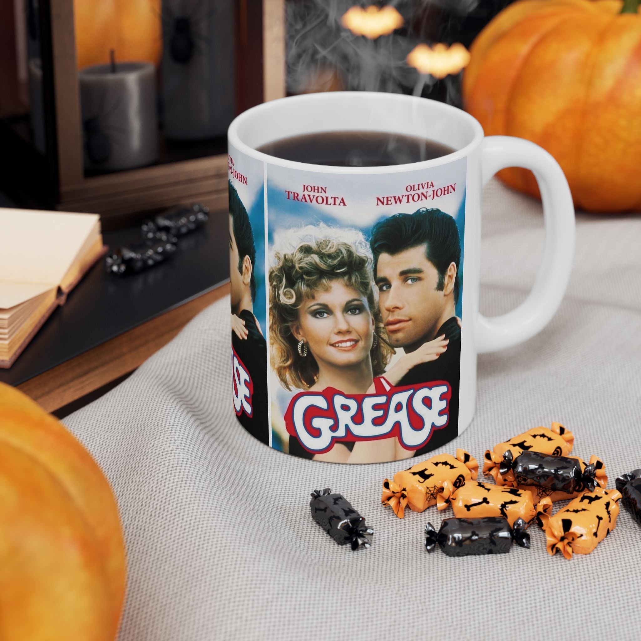 Grease Movie Retro Musical Film Inspired 11oz White Coffee Cup | Danny & Sandy Vintage Mug