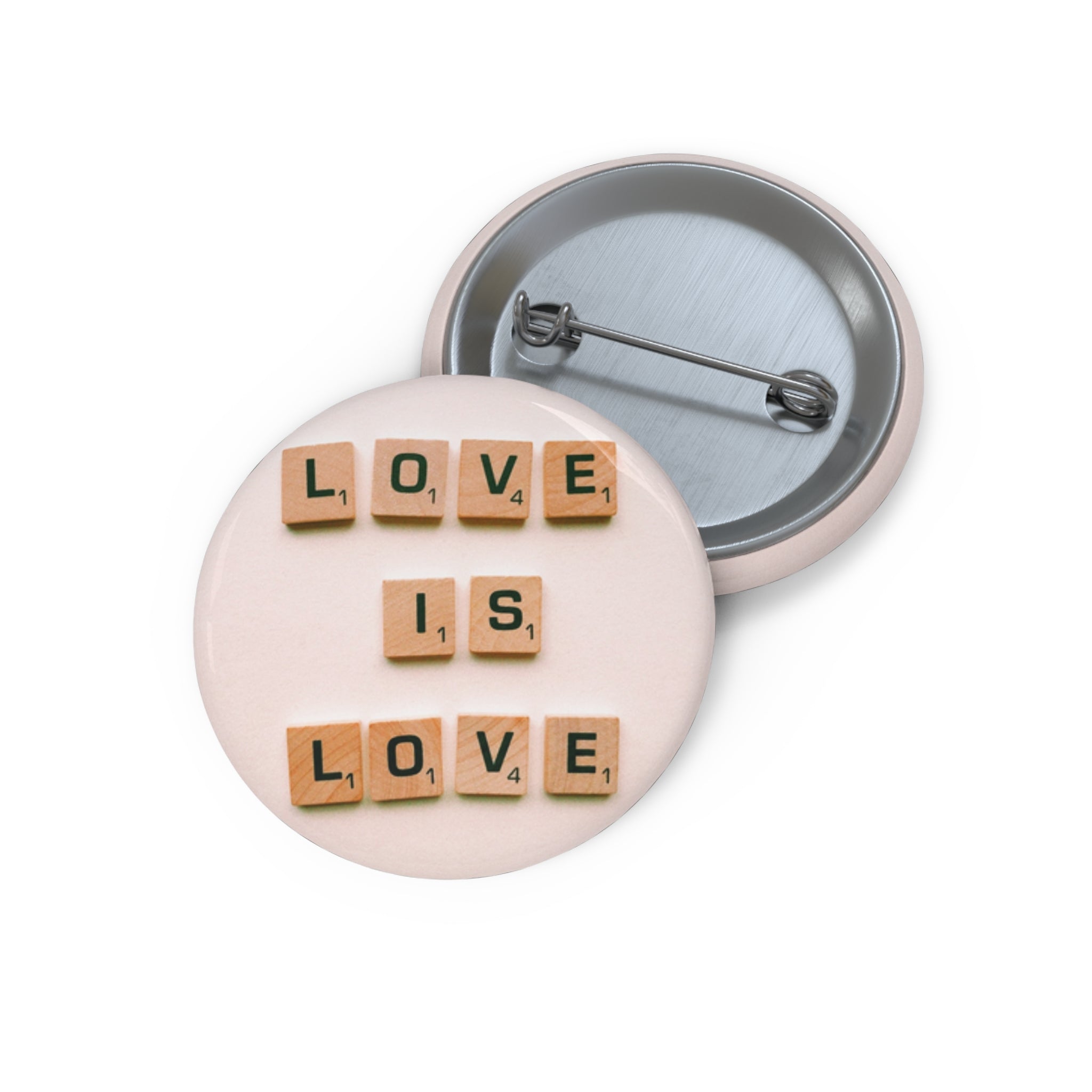Love Is Love With Scrabble Tile Inspired Design Pin Button (3 Sizes)