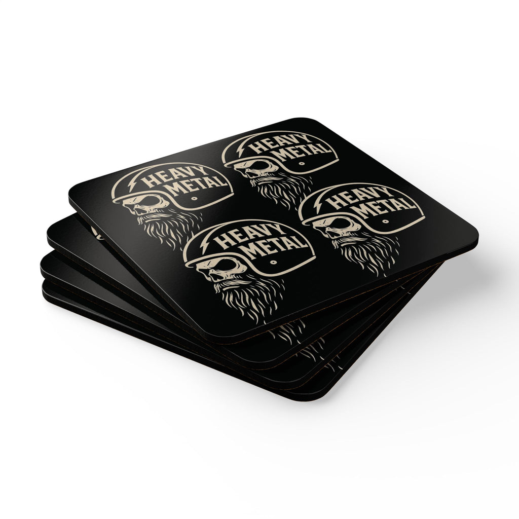 Heavy Metal Skull Biker Style Corkback Coaster Set (4 Pieces)