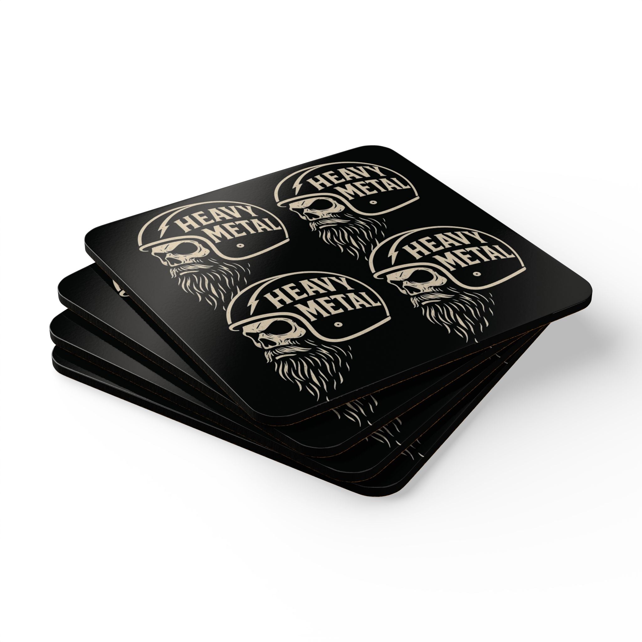Heavy Metal Skull Biker Style Corkback Coaster Set (4 Pieces)