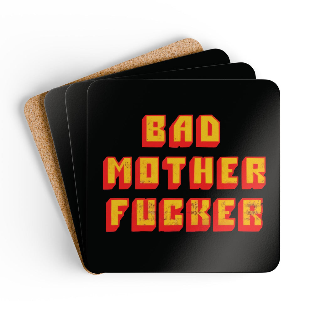 Bad Mother F*cker Quote Corkback Coaster Set | Bold Statement Design (4 Pieces)
