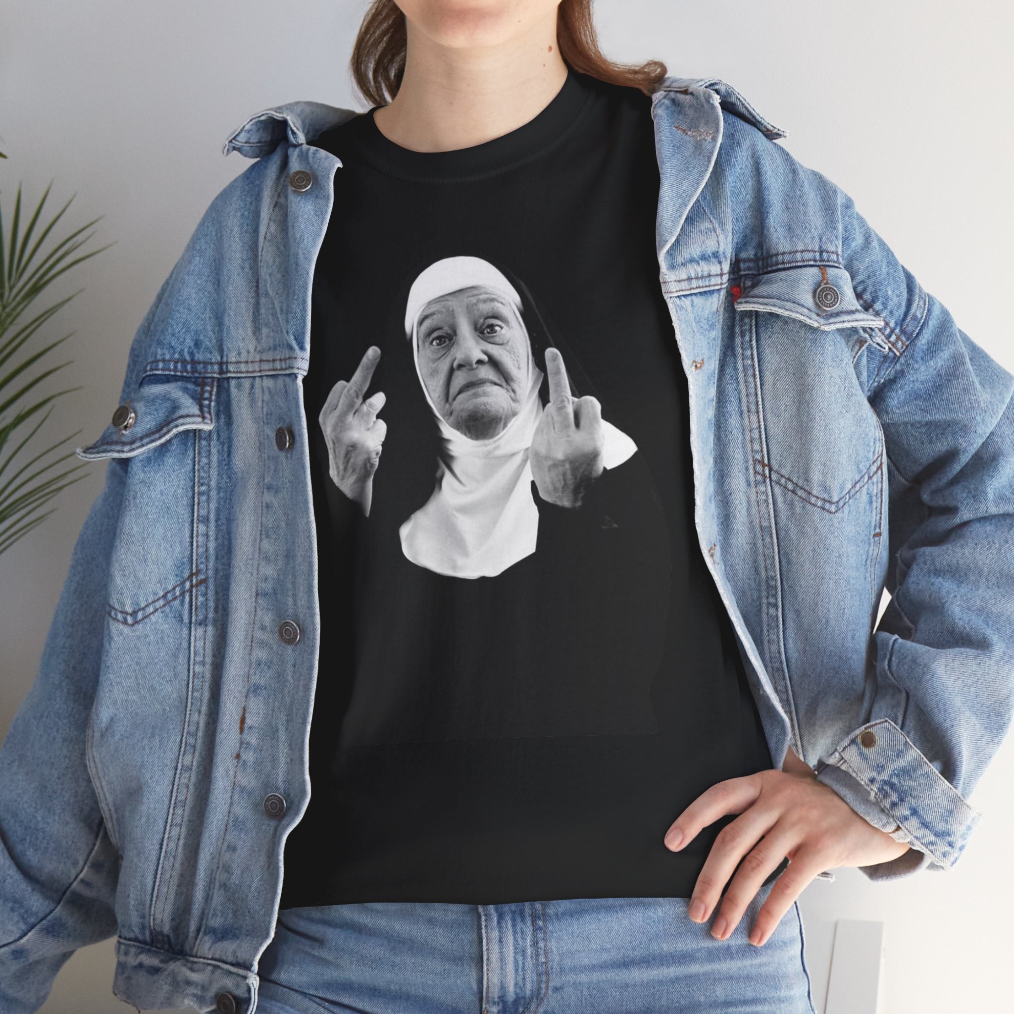 Unisex Funny Nun Graphic T-Shirt With Edgy Black and White Design  (5 Colors)