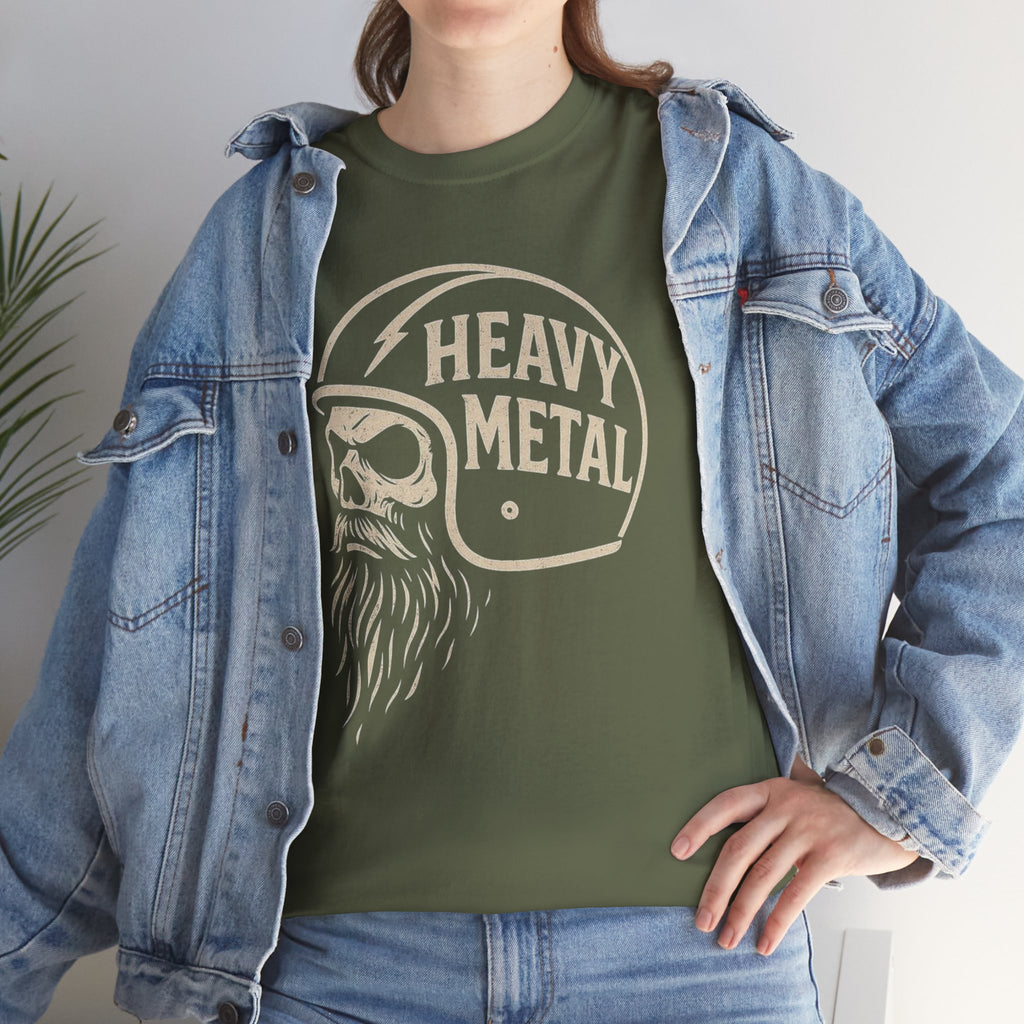 Unisex Heavy Metal Skull Helmet T-Shirt Vintage Rock Biker Graphic Tee