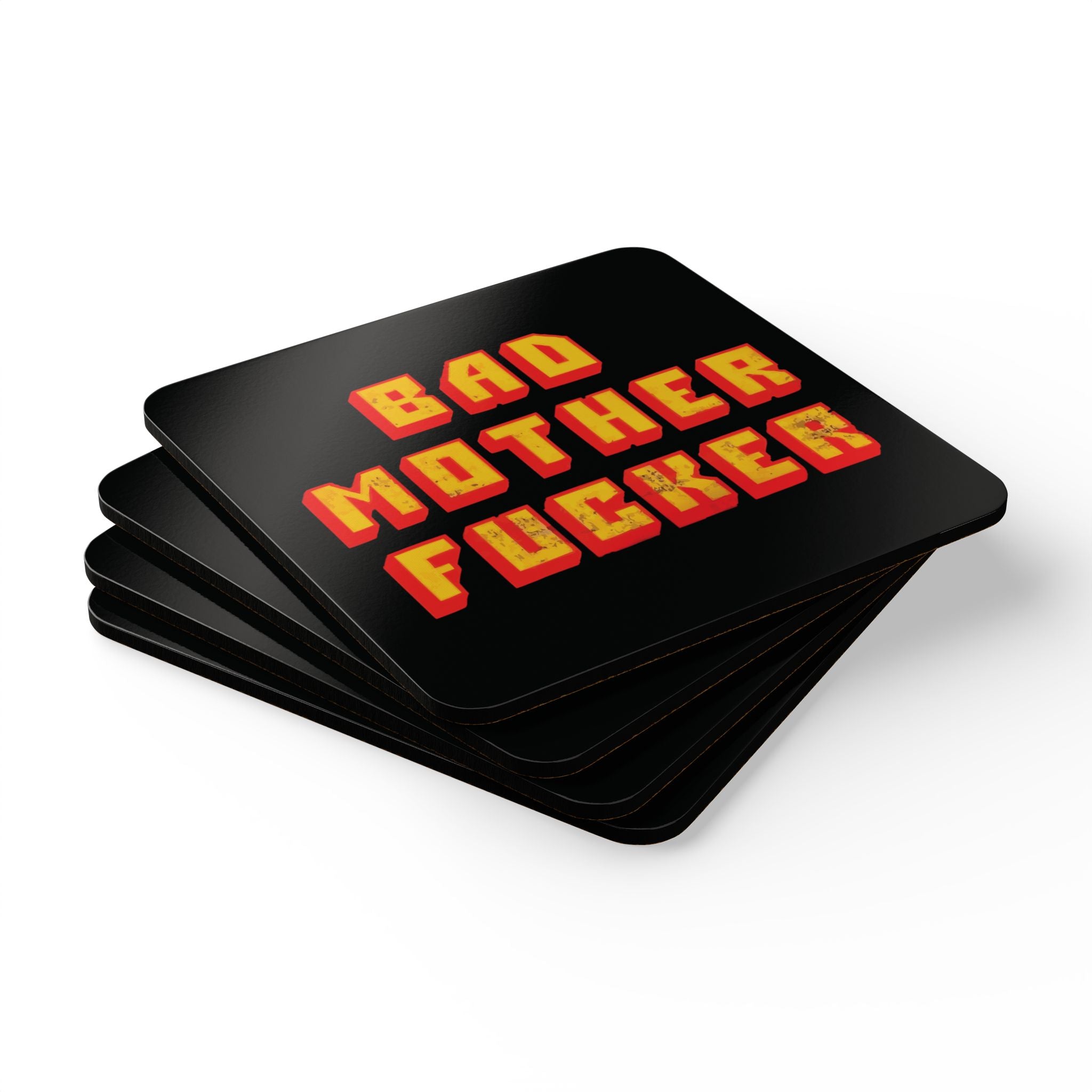 Bad Mother F*cker Quote Corkback Coaster Set | Bold Statement Design (4 Pieces)