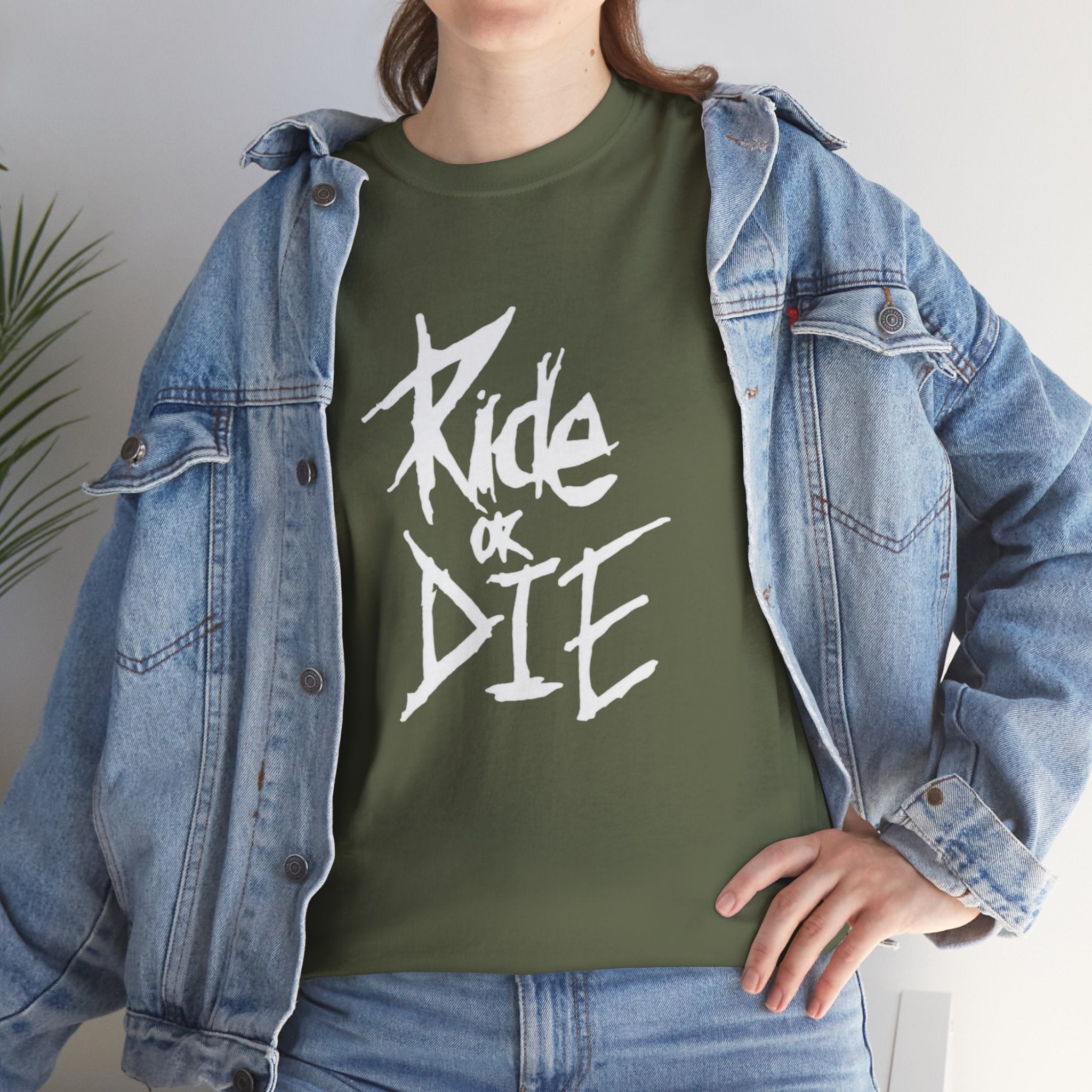 Unisex Ride or Die Edgy Script T-Shirt With Vintage Black Biker Style Tee (3 Color)
