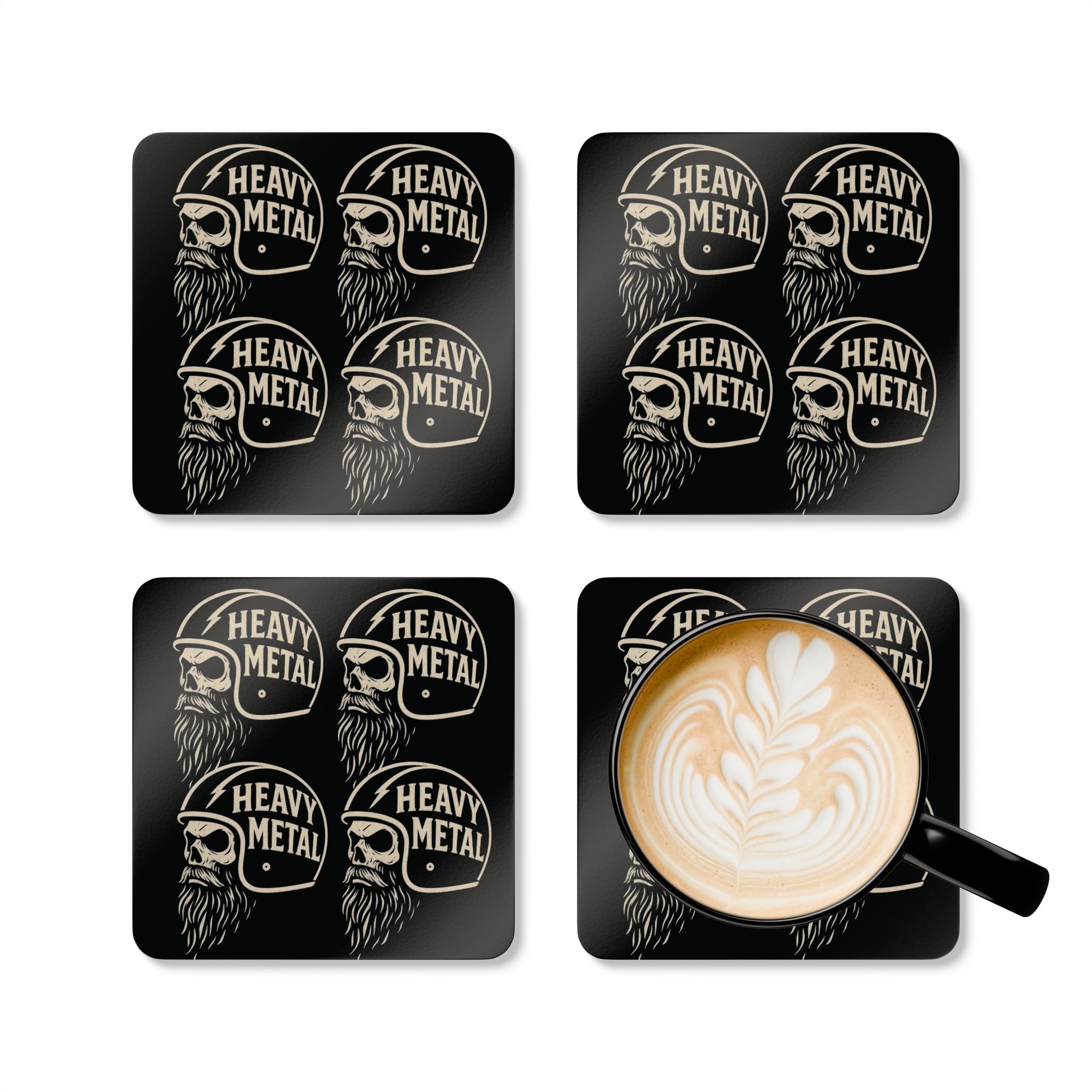 Heavy Metal Skull Biker Style Corkback Coaster Set (4 Pieces)