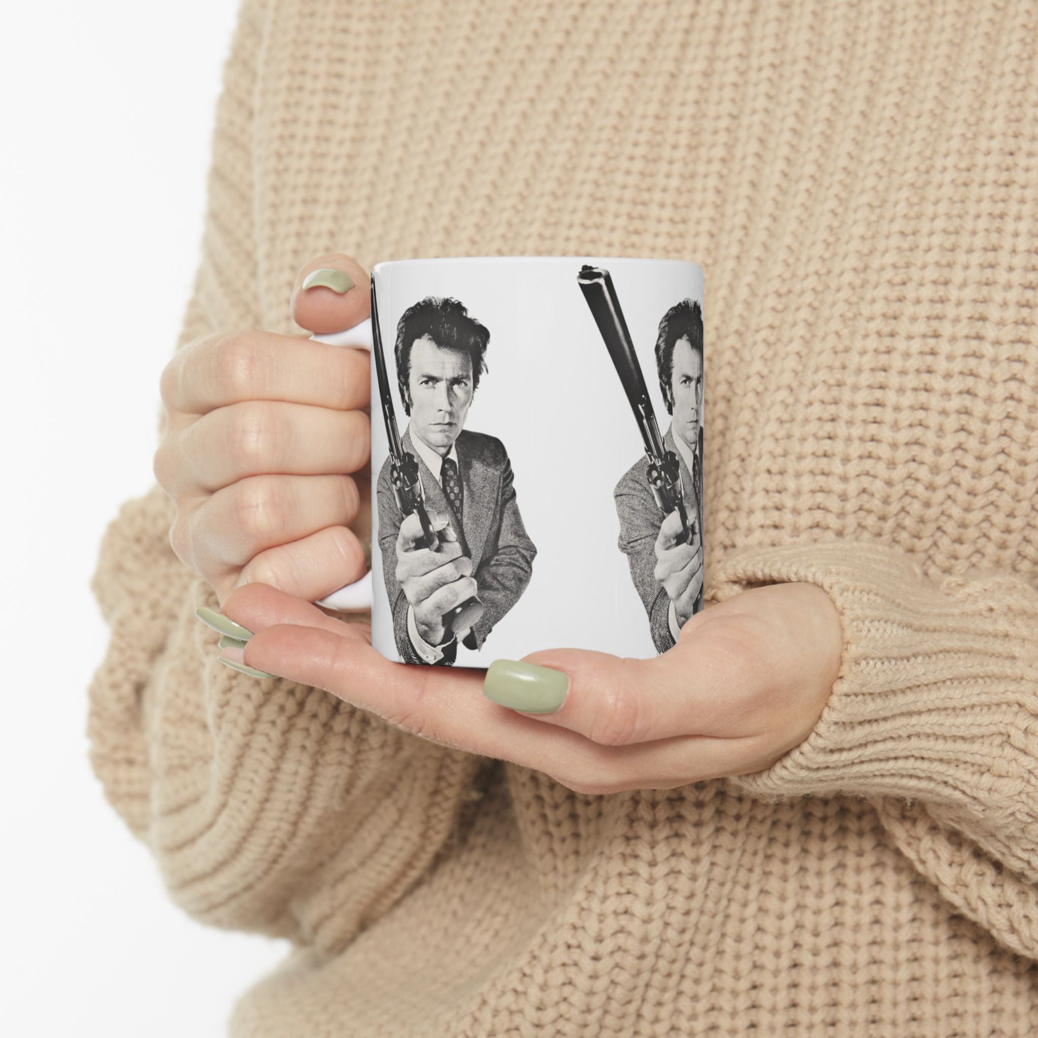 Clint Eastwood Dirty Harry 11oz Coffee Mug With Detective Callahan holding his 44 Magnum