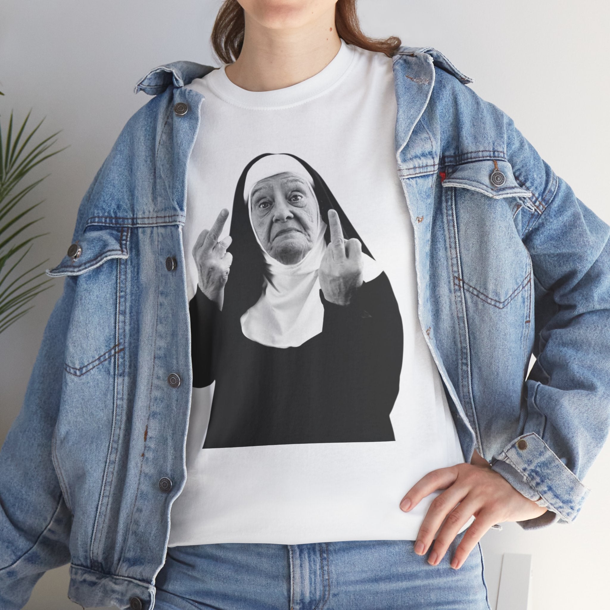 Unisex Funny Nun Graphic T-Shirt With Edgy Black and White Design  (5 Colors)