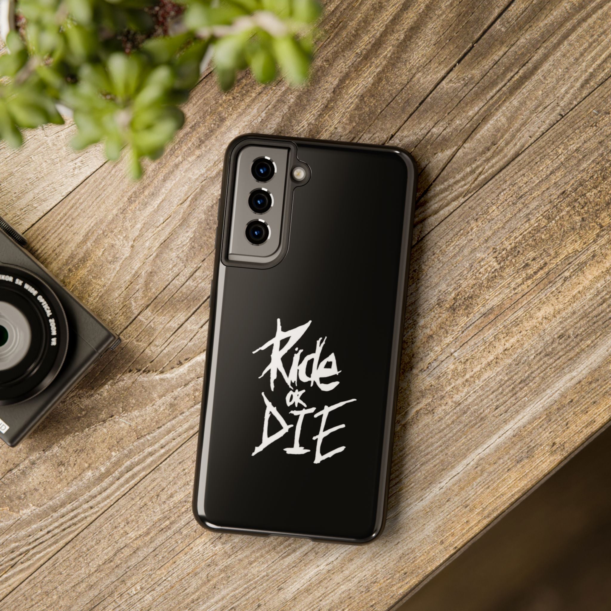 Ride or Die Skull Tough Phone Case | Edgy Script Biker Style Phone Case