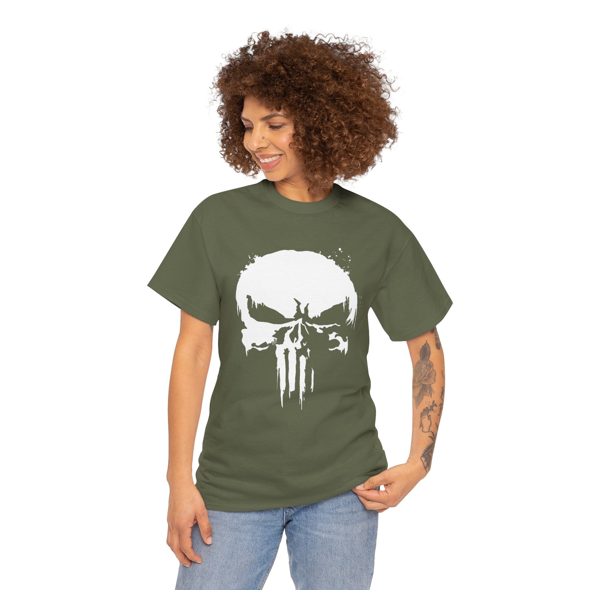 Unisex Punisher Inspired T-Shirt With Distressed Skull Custom Graphic (3 Colors)