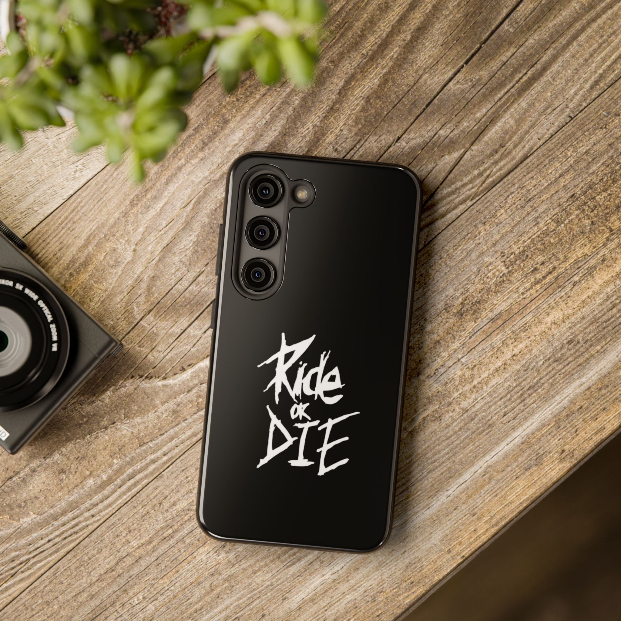 Ride or Die Skull Tough Phone Case | Edgy Script Biker Style Phone Case