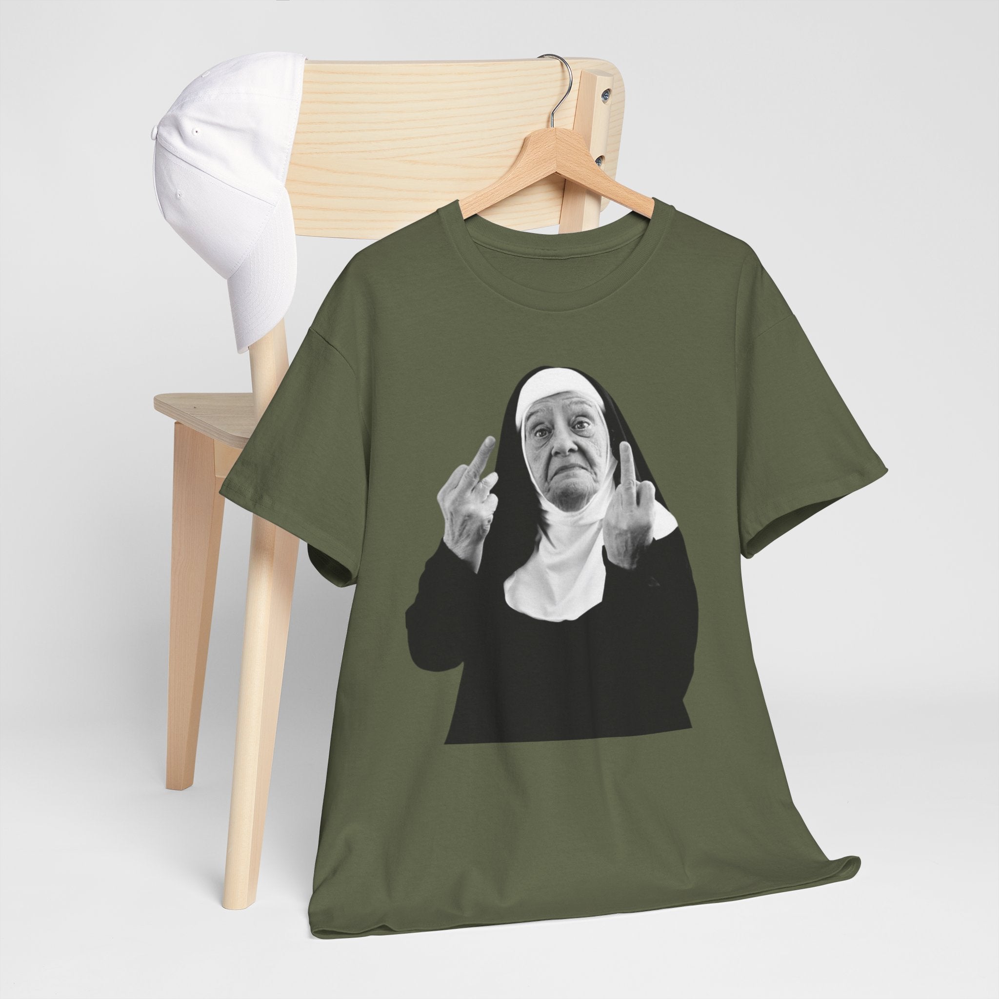 Unisex Funny Nun Graphic T-Shirt With Edgy Black and White Design  (5 Colors)
