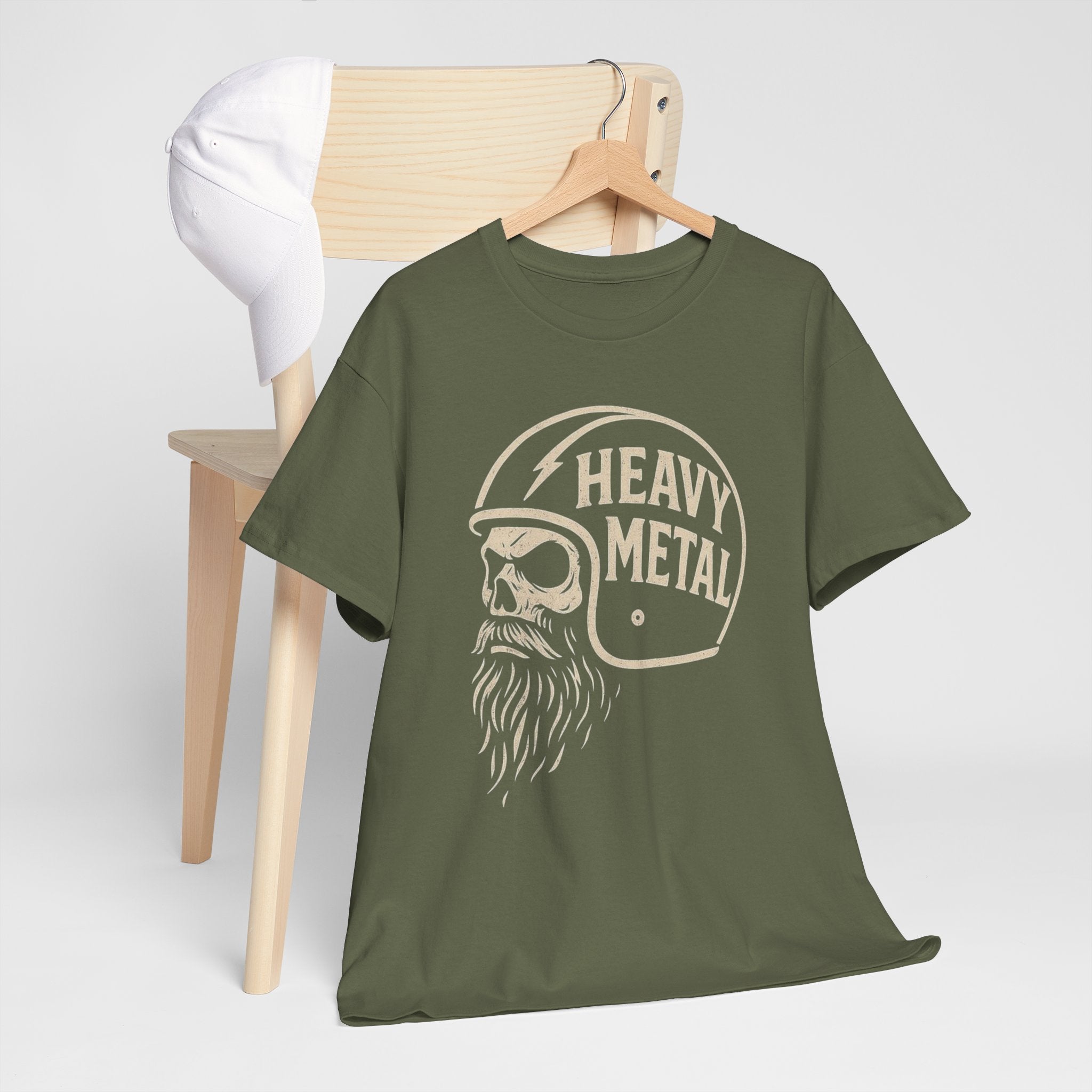 Unisex Heavy Metal Skull Helmet T-Shirt Vintage Rock Biker Graphic Tee