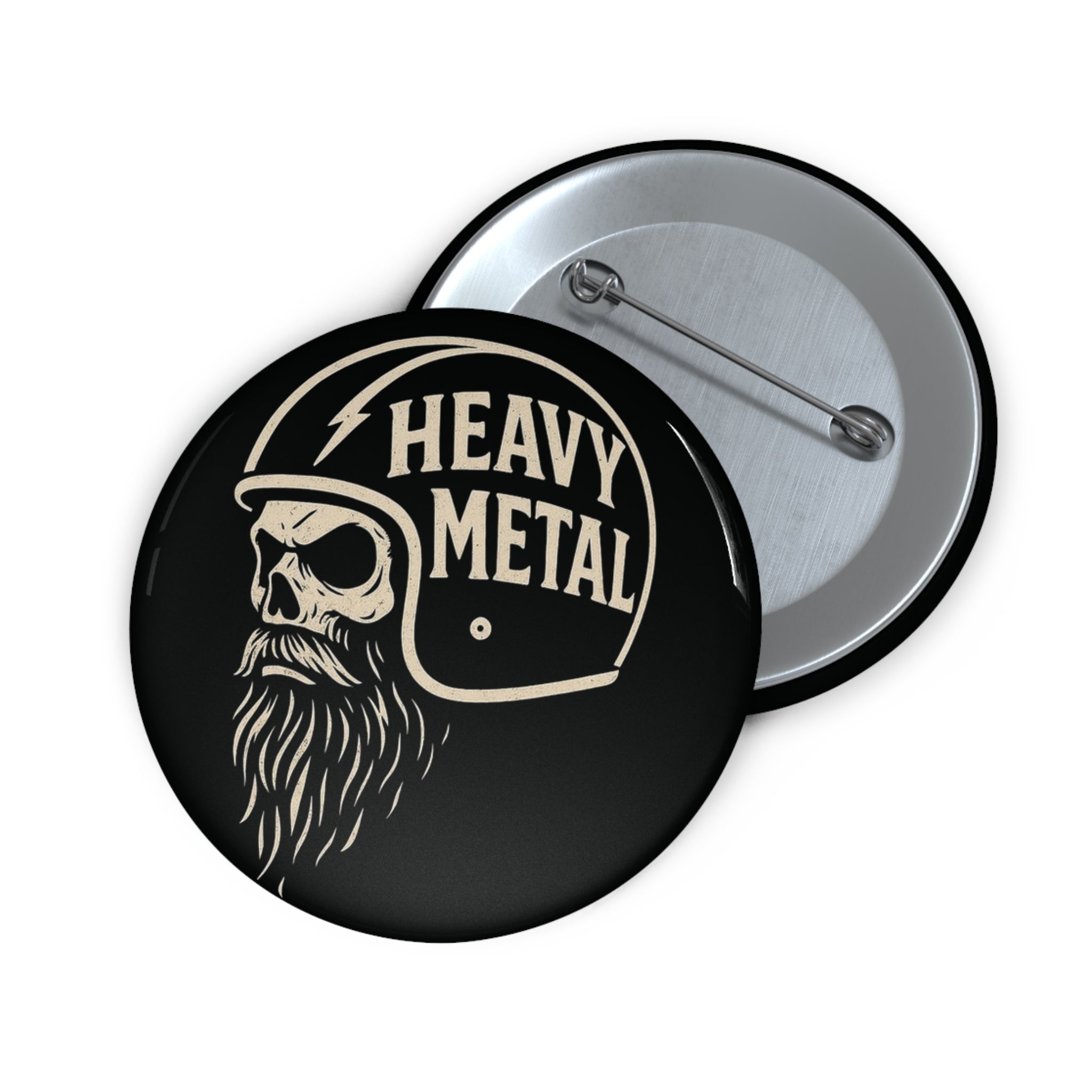 Heavy Metal Skull Pin Button | Vintage Biker Helmet Skull Badge (3 Sizes)