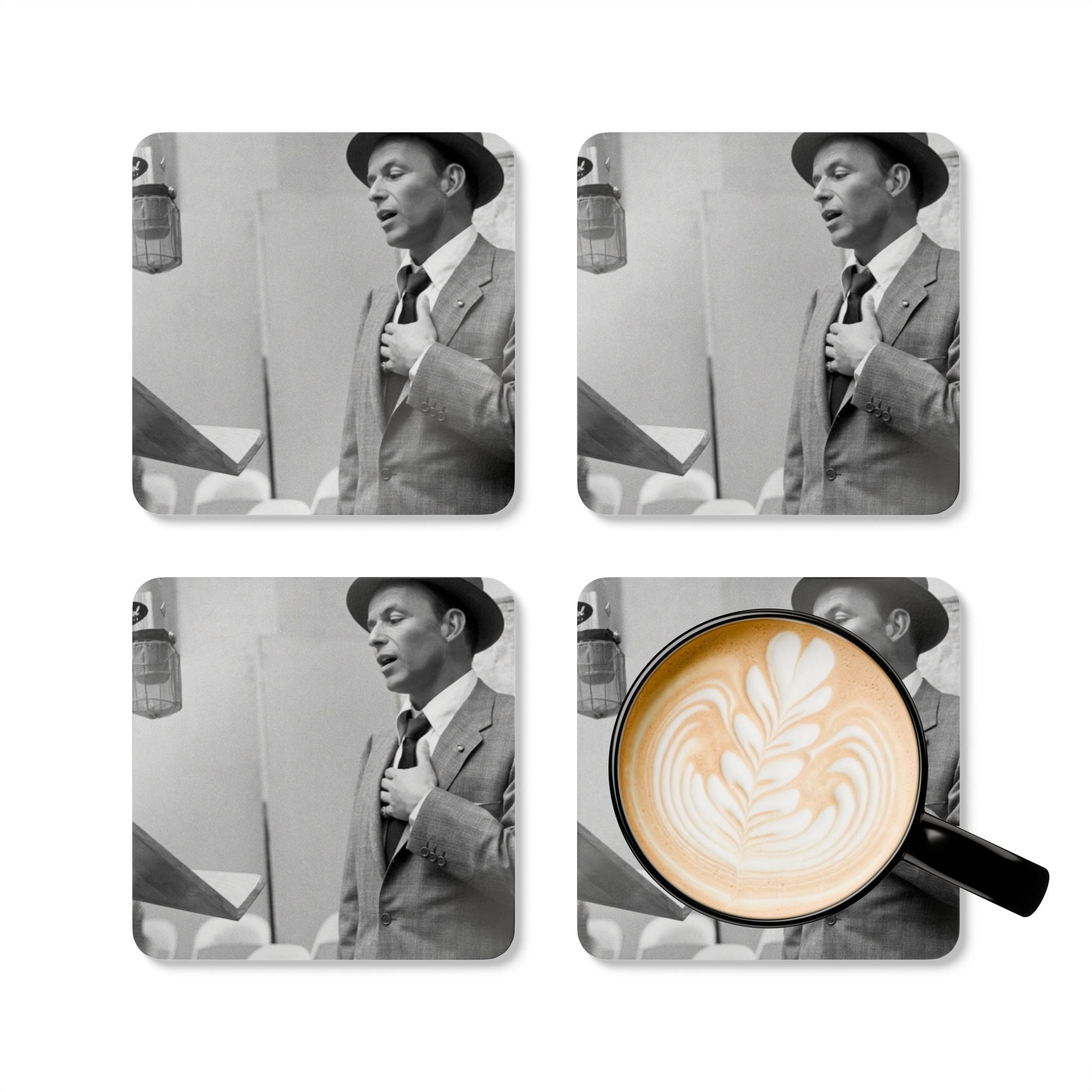 Frank Sinatra Vintage Corkback Coaster Set | Classic Lounge Music Tribute (4 Pieces)