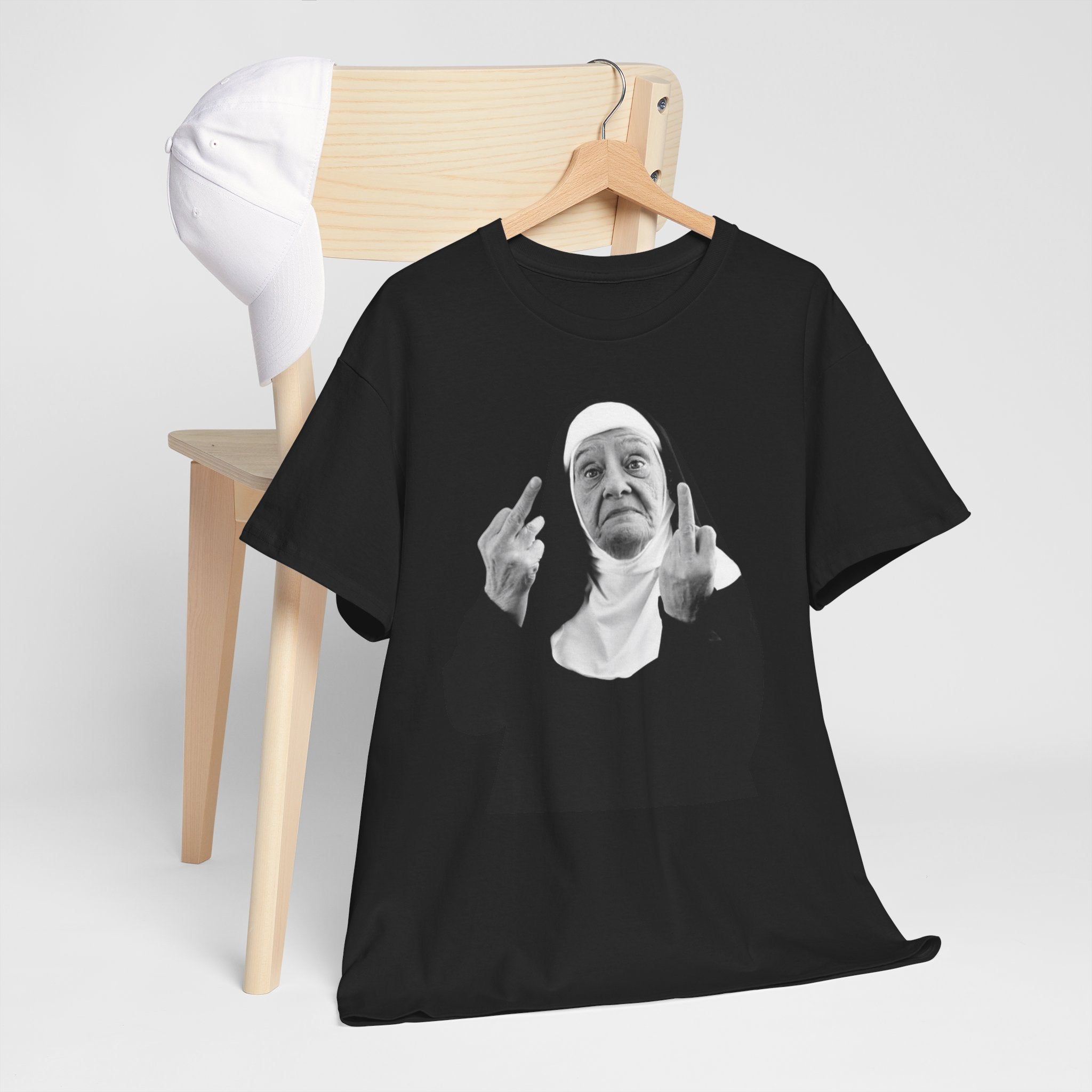 Unisex Funny Nun Graphic T-Shirt With Edgy Black and White Design  (5 Colors)
