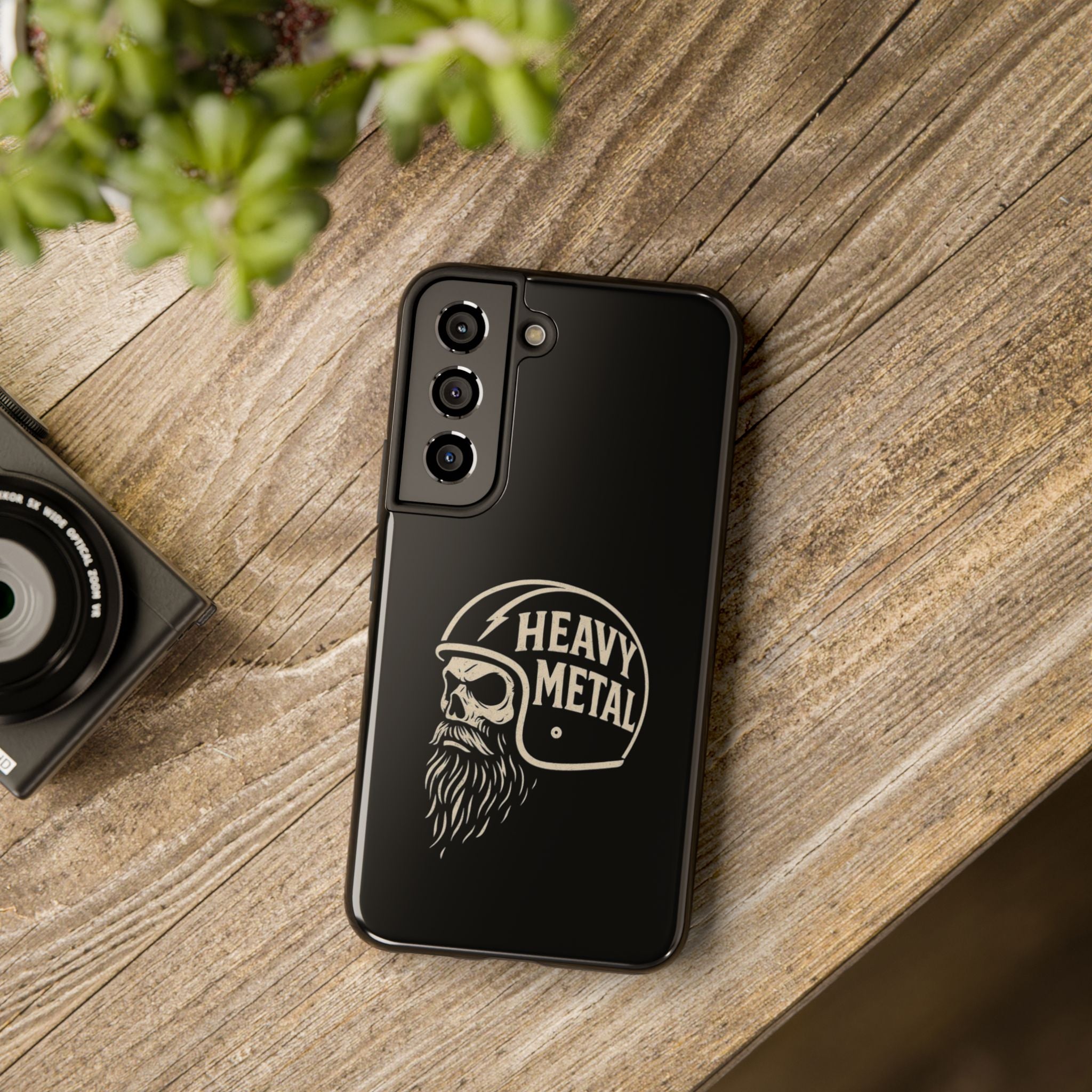 Heavy Metal Skull Tough Phone Case | Biker Helmet Skull Graphic Phone Case