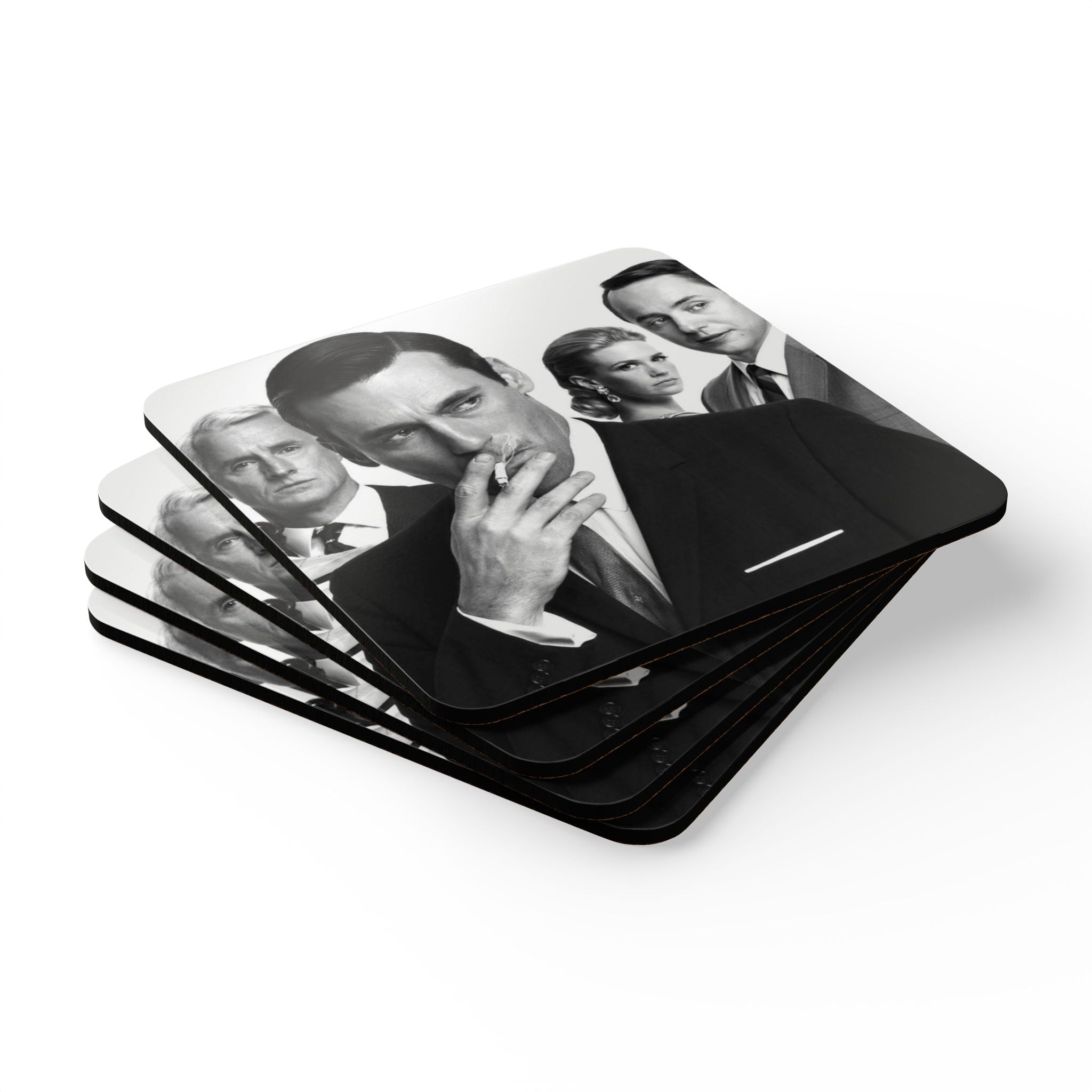 Mad Men TV Show Corkback Coaster Set | Vintage Advertising Drama Tribute (4 Pieces)