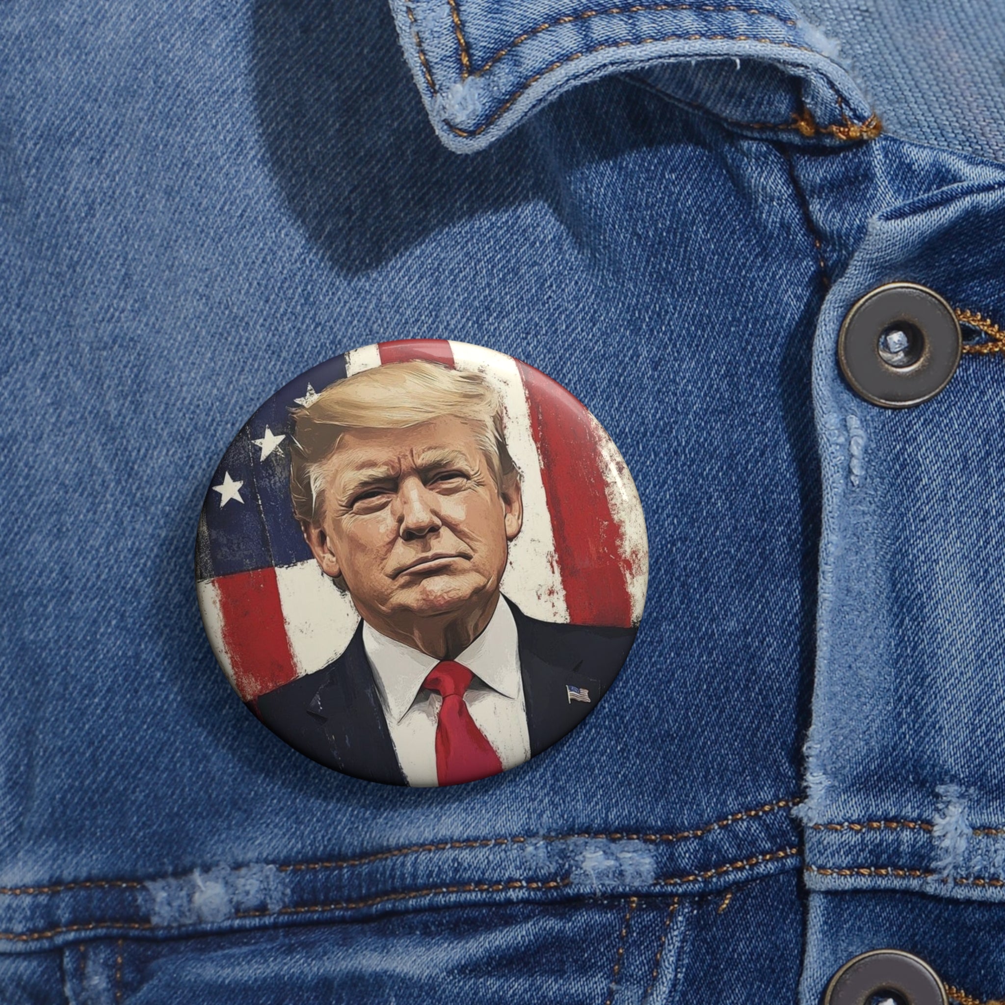 President John Donald Trump Patriotic Custom Pin Back Button (3 Sizes)
