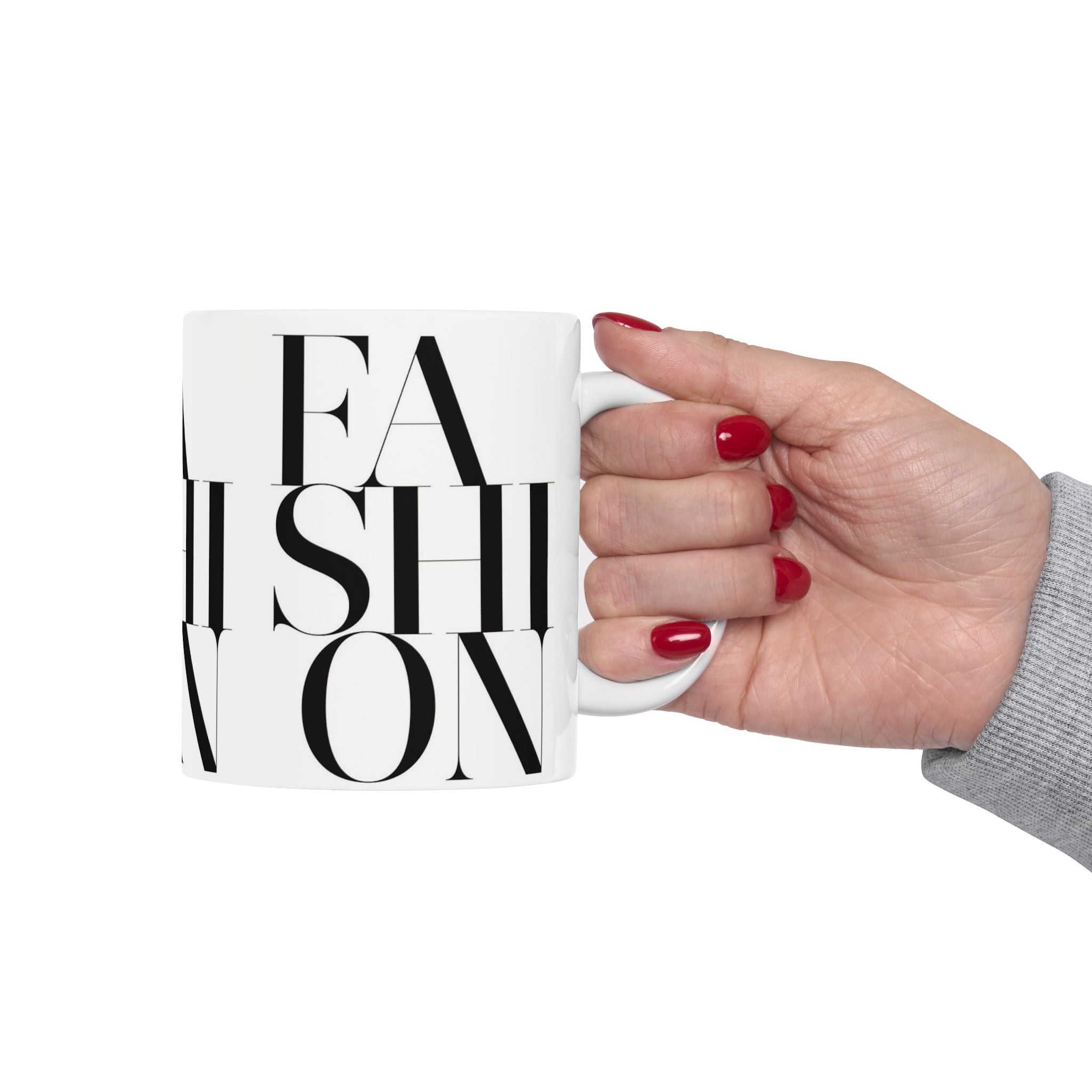 FASHION Typography 11oz Coffee Mug | Chic Black and White Aesthetic