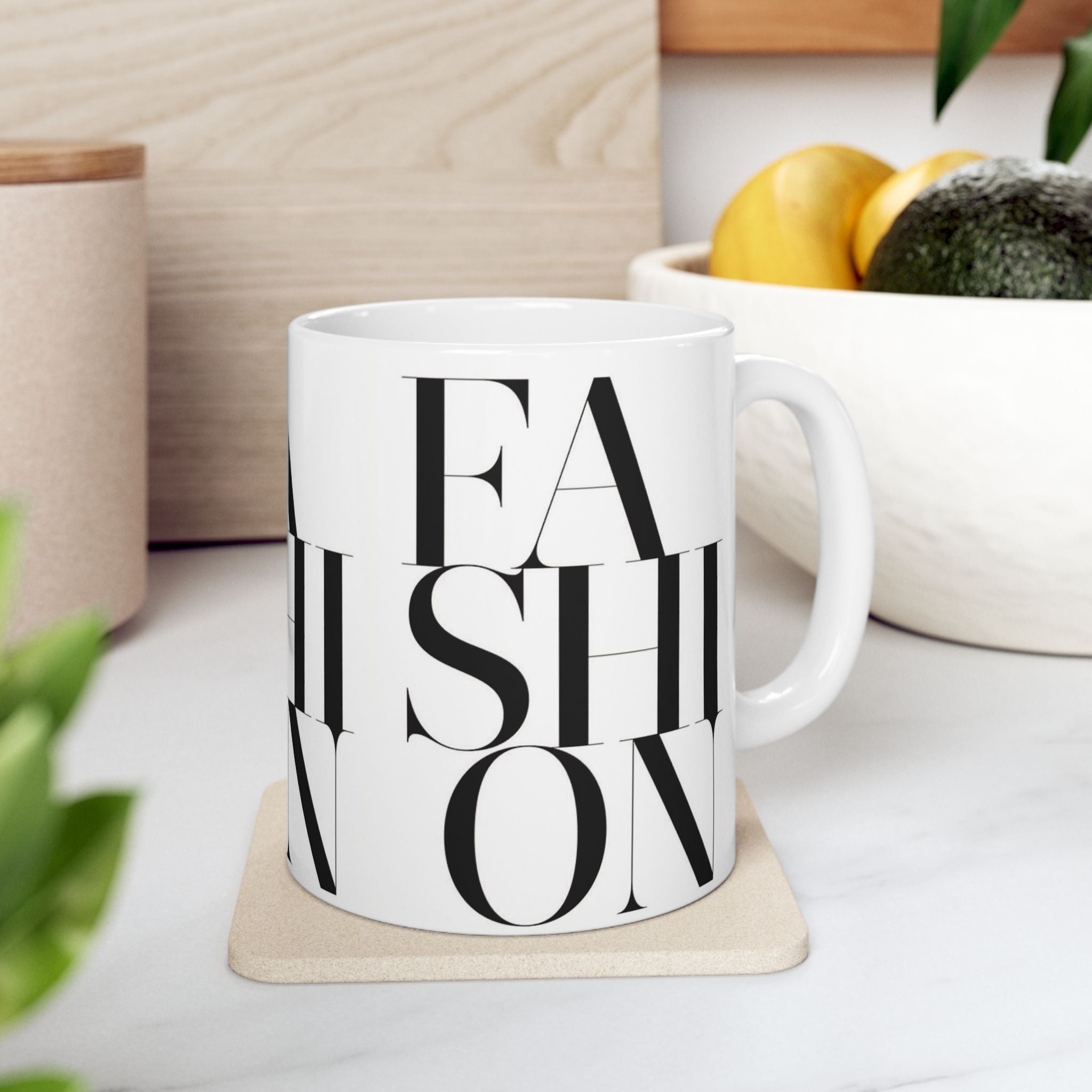 FASHION Typography 11oz Coffee Mug | Chic Black and White Aesthetic