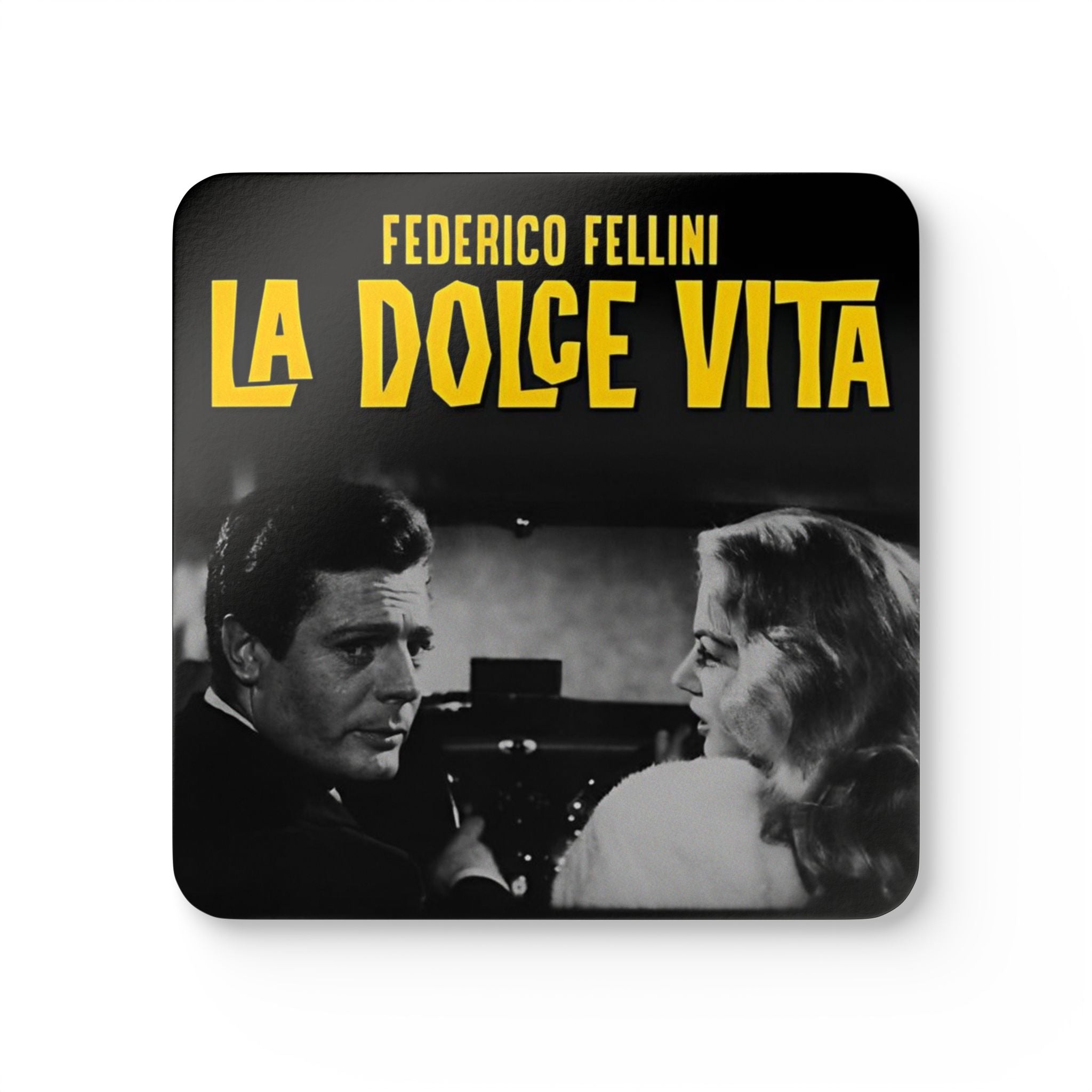La Dolce Vita staring Marcello Mastroianni and Anita Ekberg Corkback Coaster Set (4 Pieces)