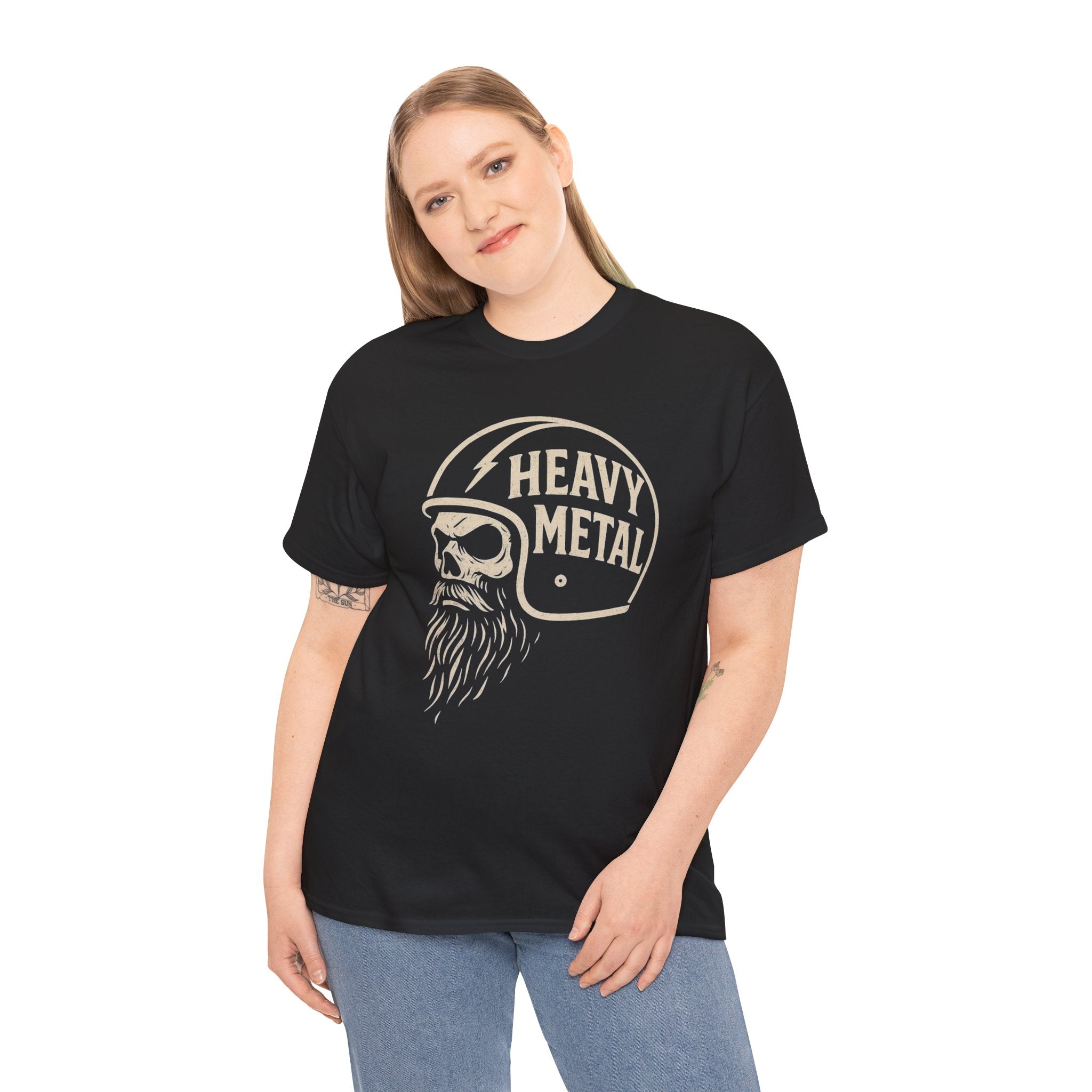 Unisex Heavy Metal Skull Helmet T-Shirt Vintage Rock Biker Graphic Tee