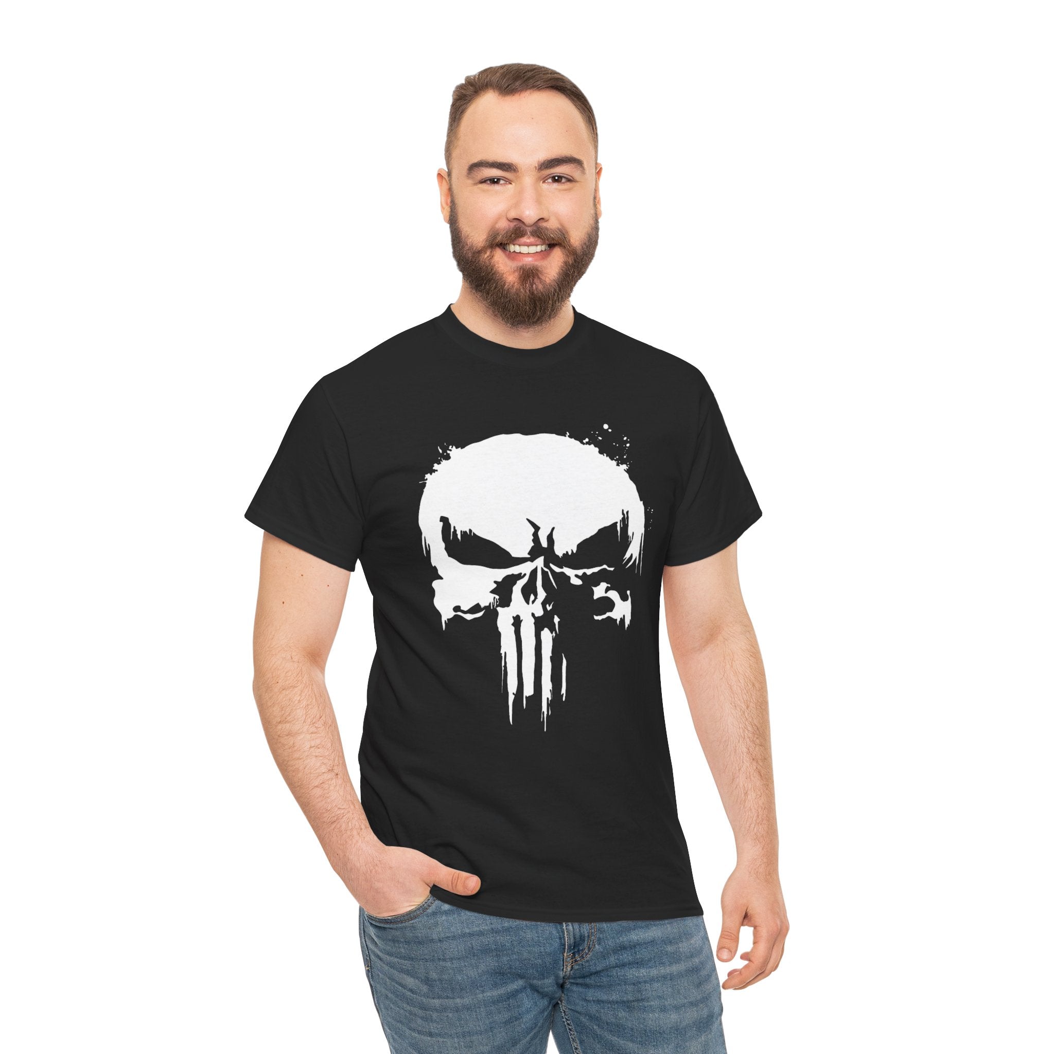 Unisex Punisher Inspired T-Shirt With Distressed Skull Custom Graphic (3 Colors)