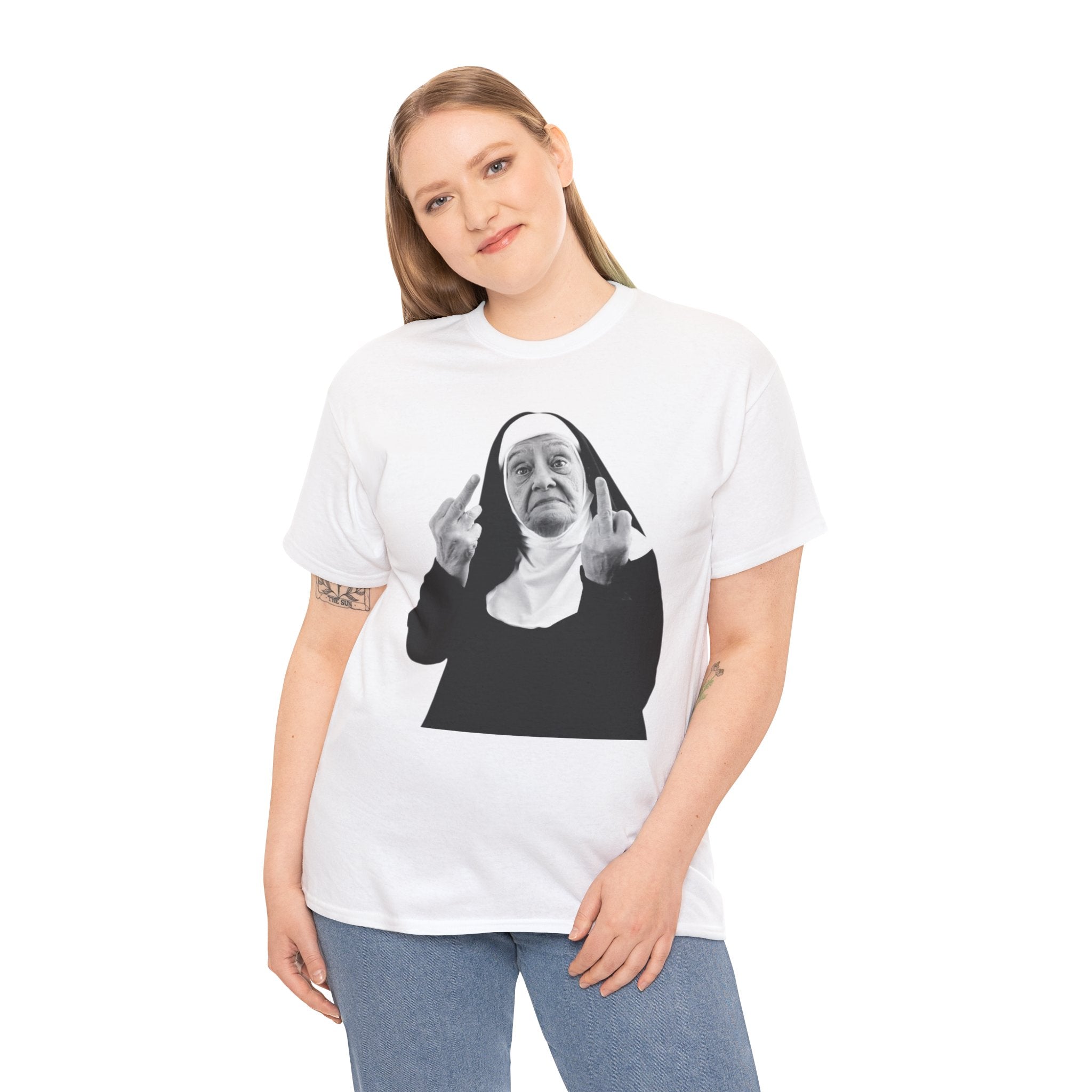 Unisex Funny Nun Graphic T-Shirt With Edgy Black and White Design  (5 Colors)