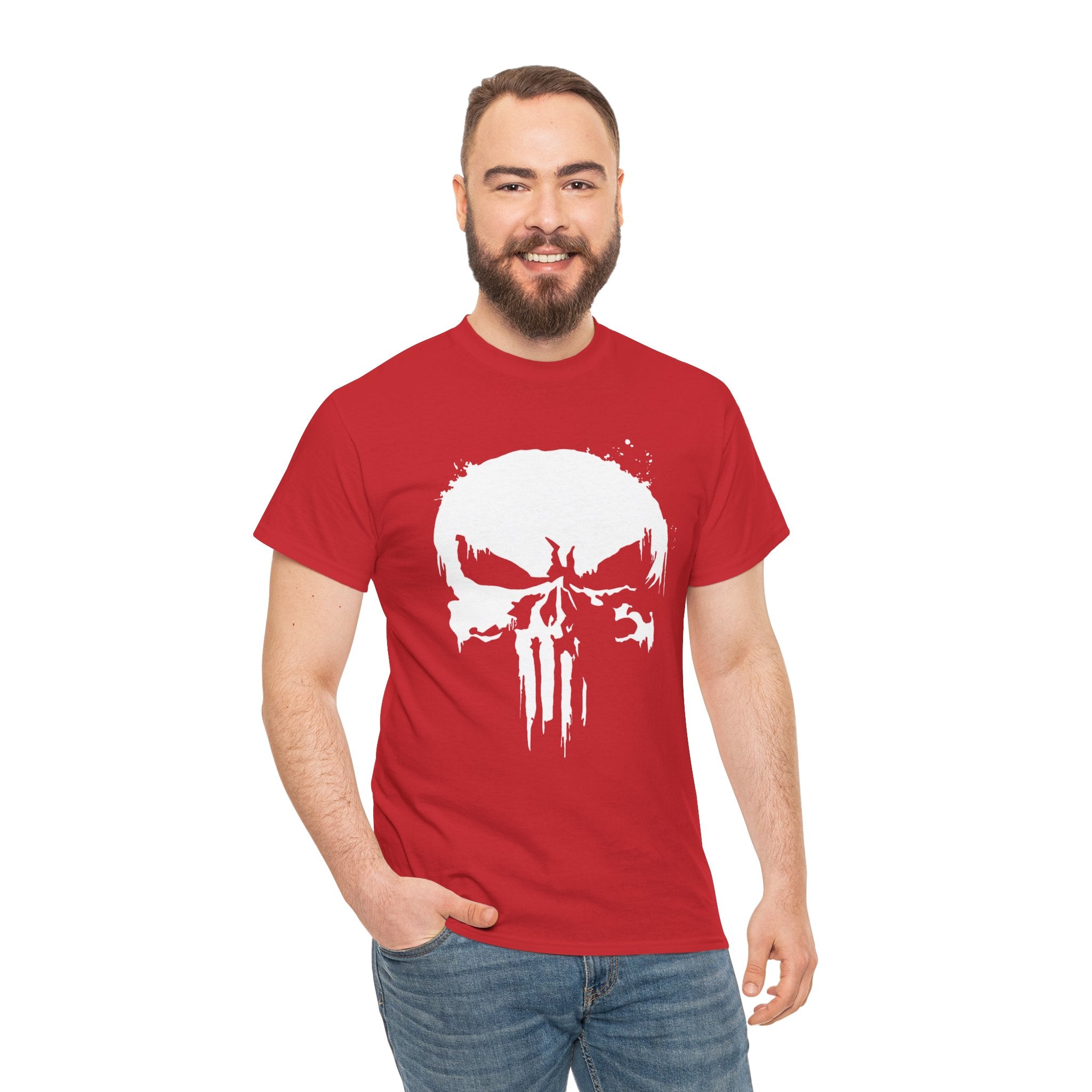 Unisex Punisher Inspired T-Shirt With Distressed Skull Custom Graphic (3 Colors)