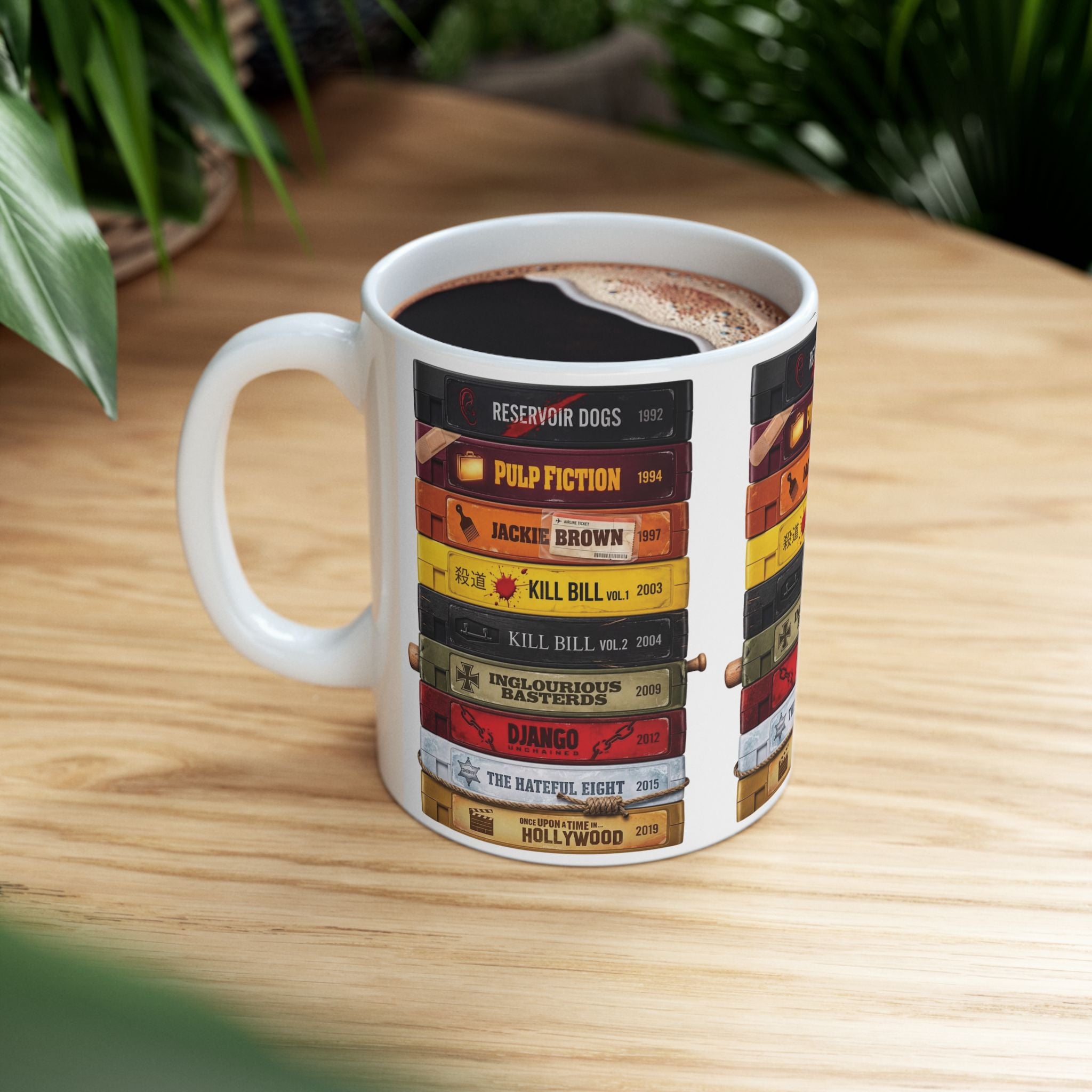 Quentin Tarantino Movies 11 oz Coffee Mug with VHS Collection of Quentins Movies