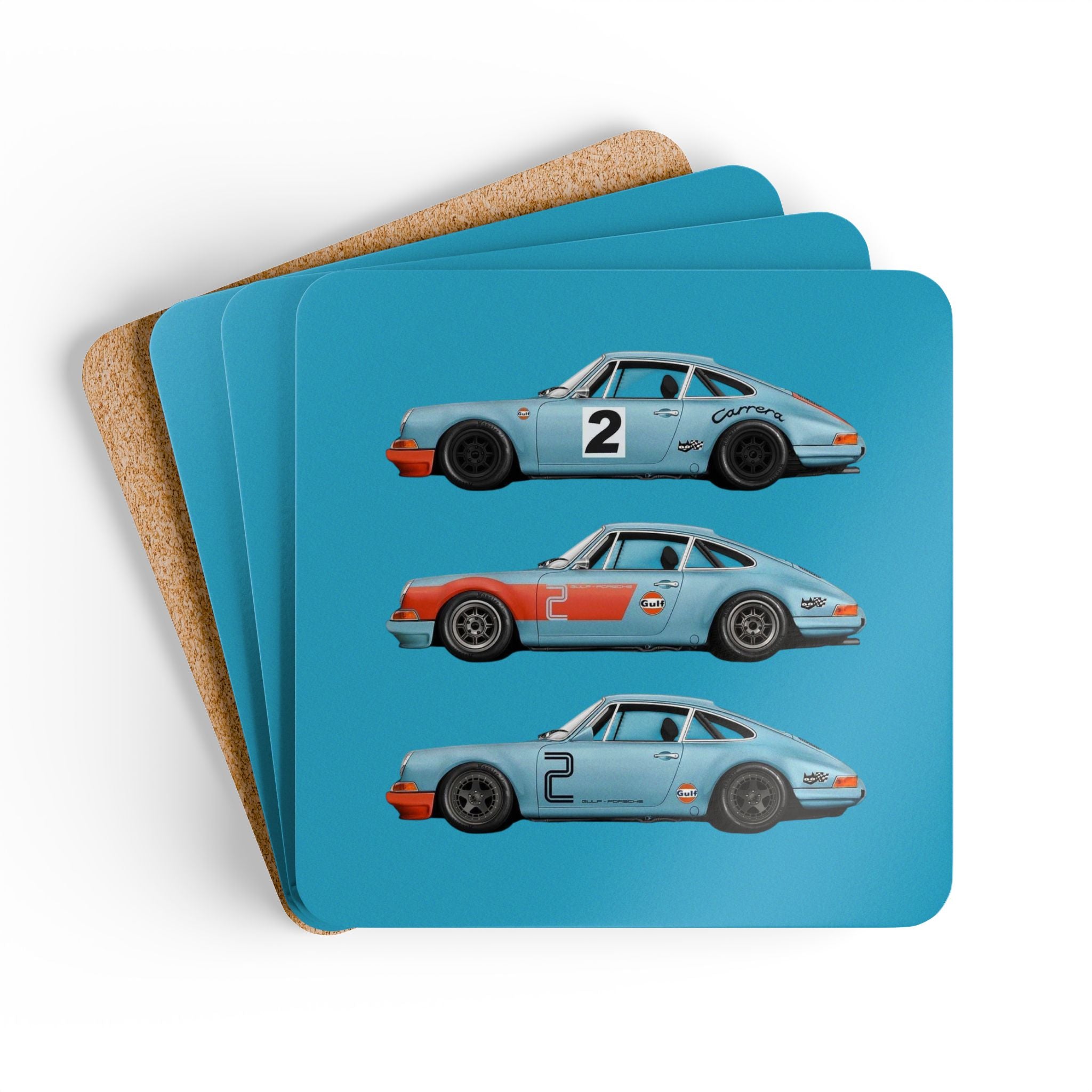 Vintage Racing Car Corkback Coaster Set | Classic Motorsport Illustration (4 Pieces)
