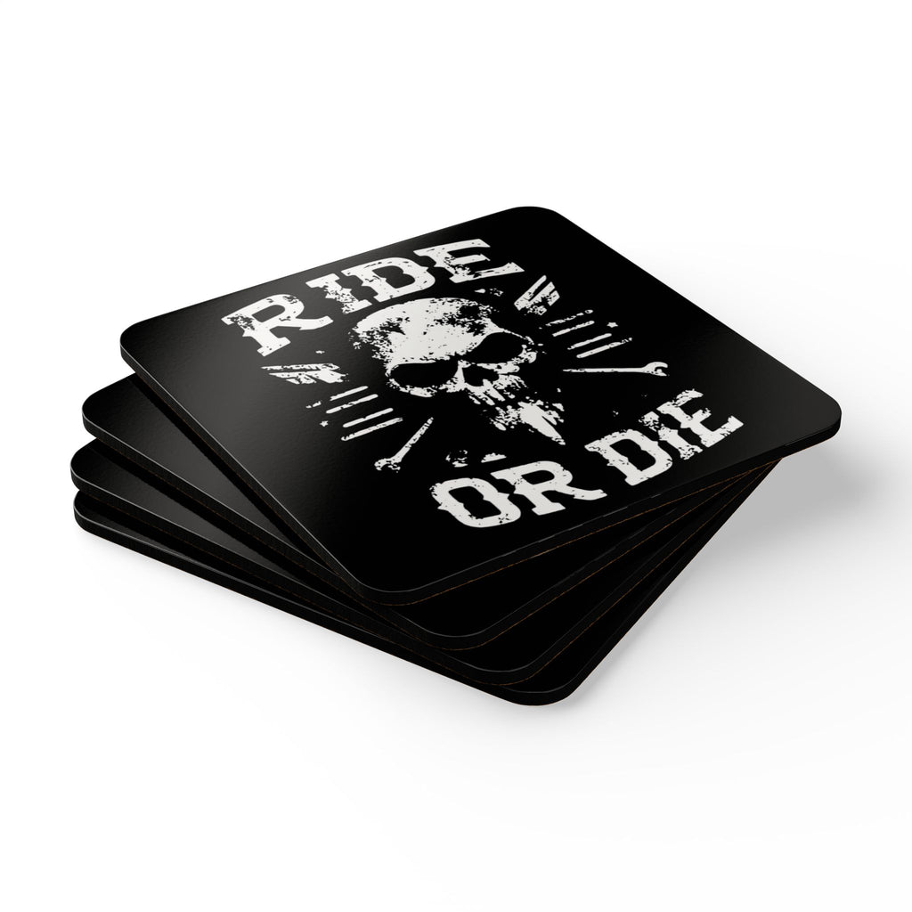 Ride or Die Skull Biker Style Corkback Coaster Set (4 Pieces)
