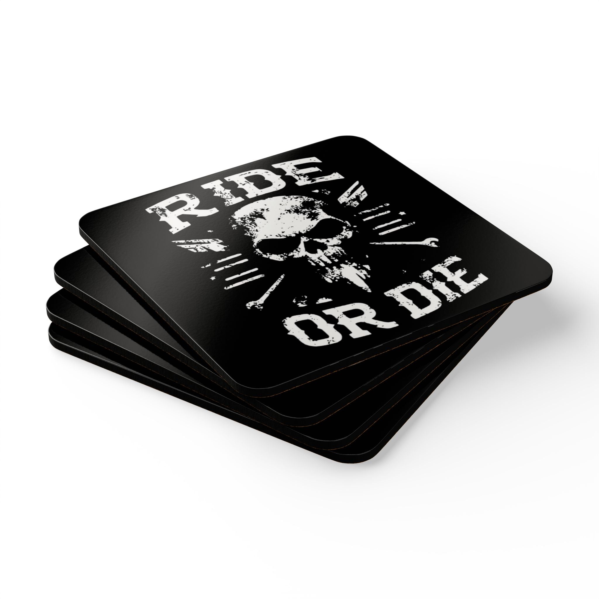 Ride or Die Skull Biker Style Corkback Coaster Set (4 Pieces)
