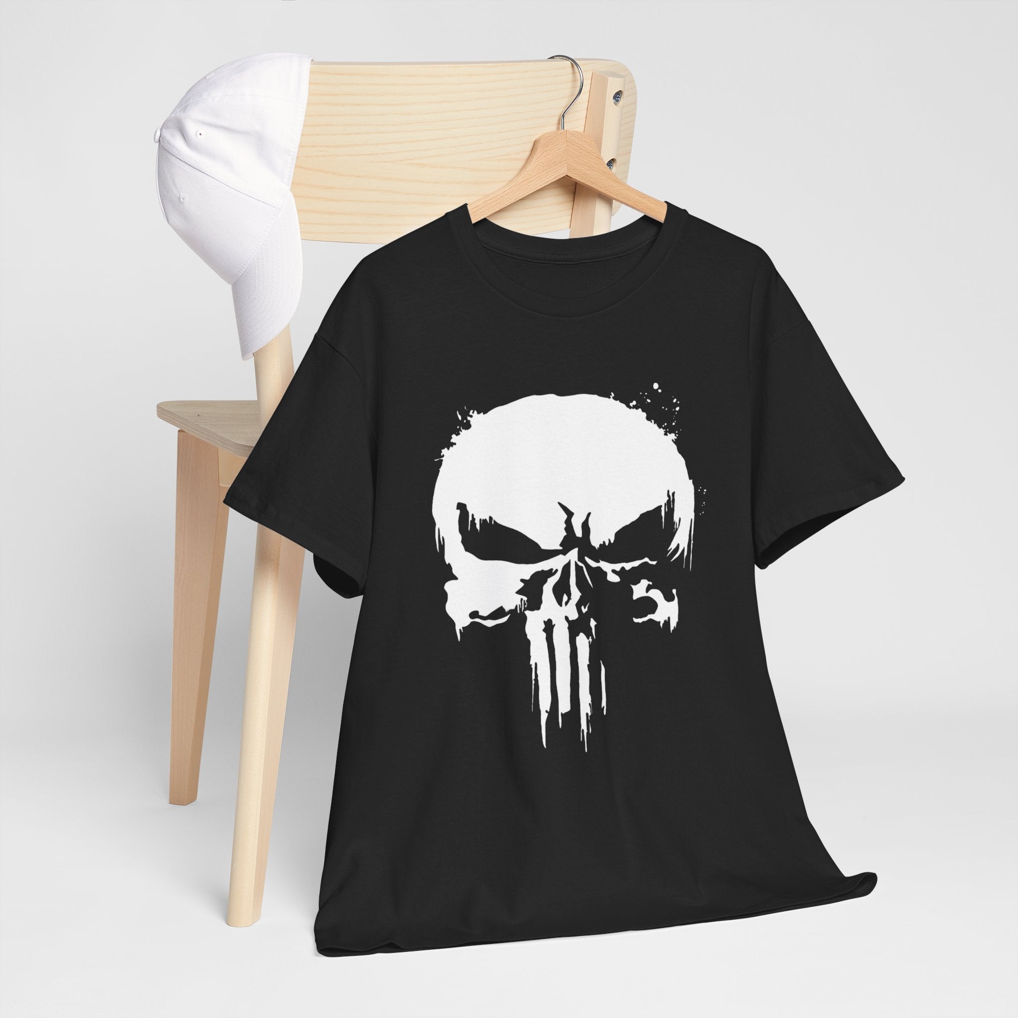 Unisex Punisher Inspired T-Shirt With Distressed Skull Custom Graphic (3 Colors)