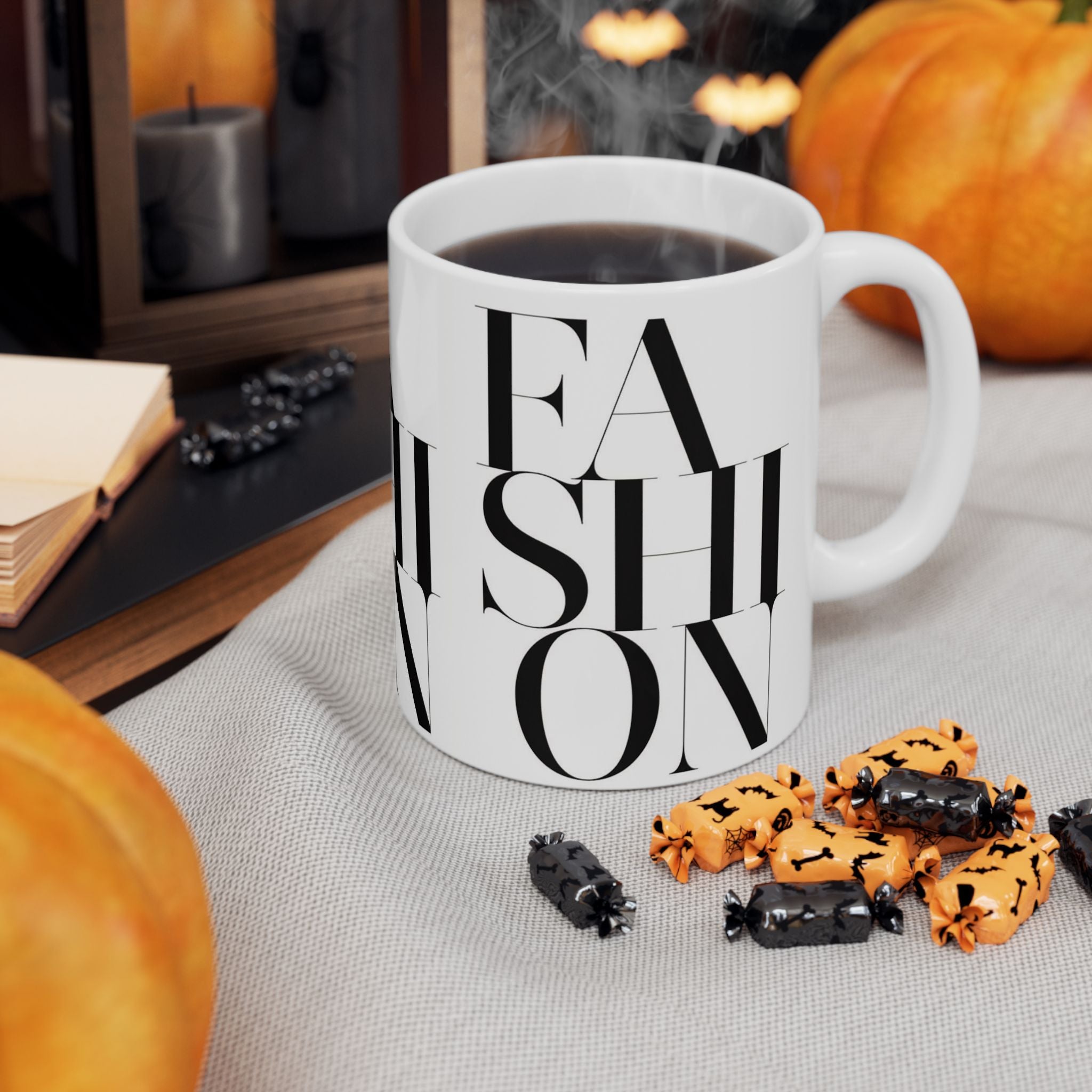 FASHION Typography 11oz Coffee Mug | Chic Black and White Aesthetic