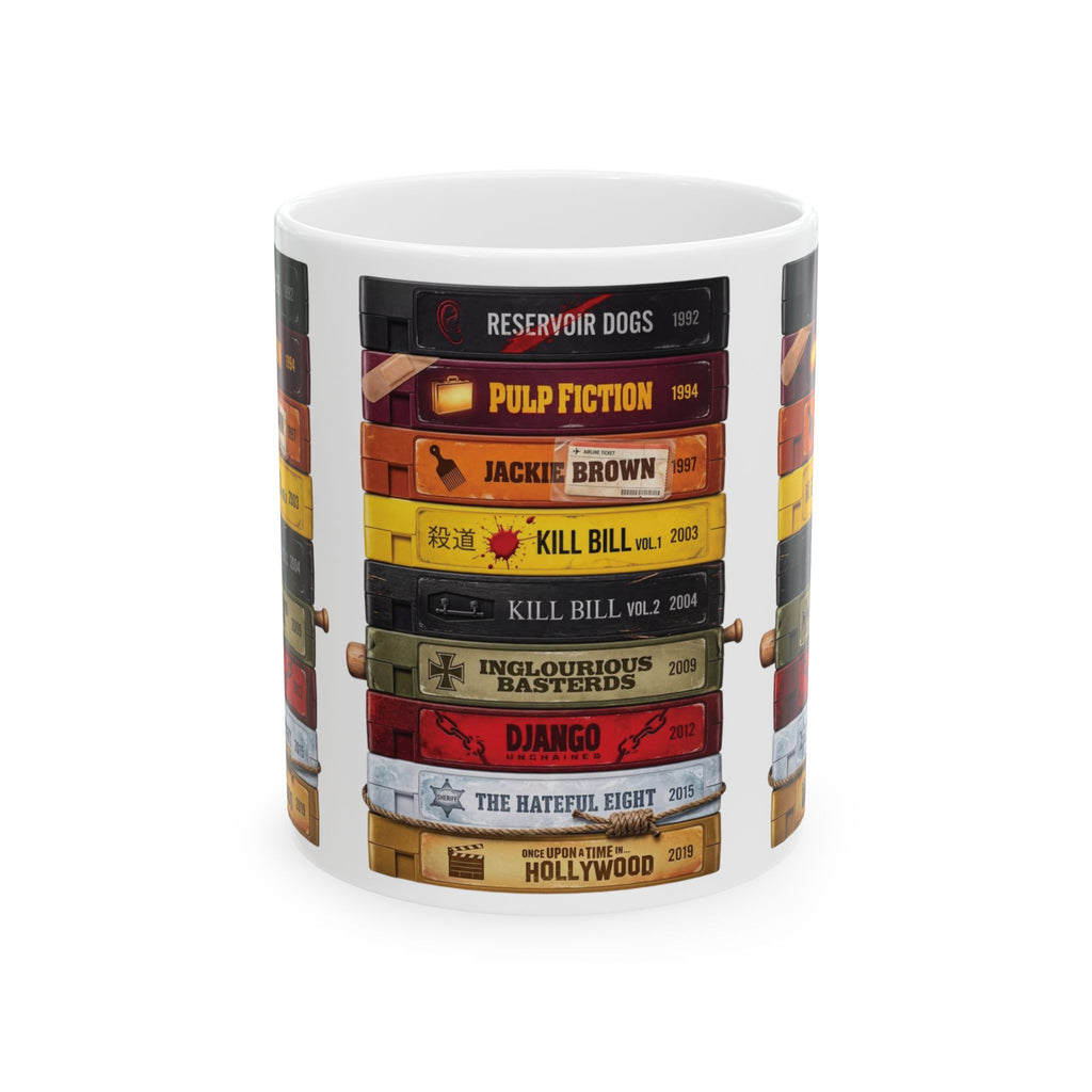 Quentin Tarantino Movies 11 oz Coffee Mug with VHS Collection of Quentins Movies