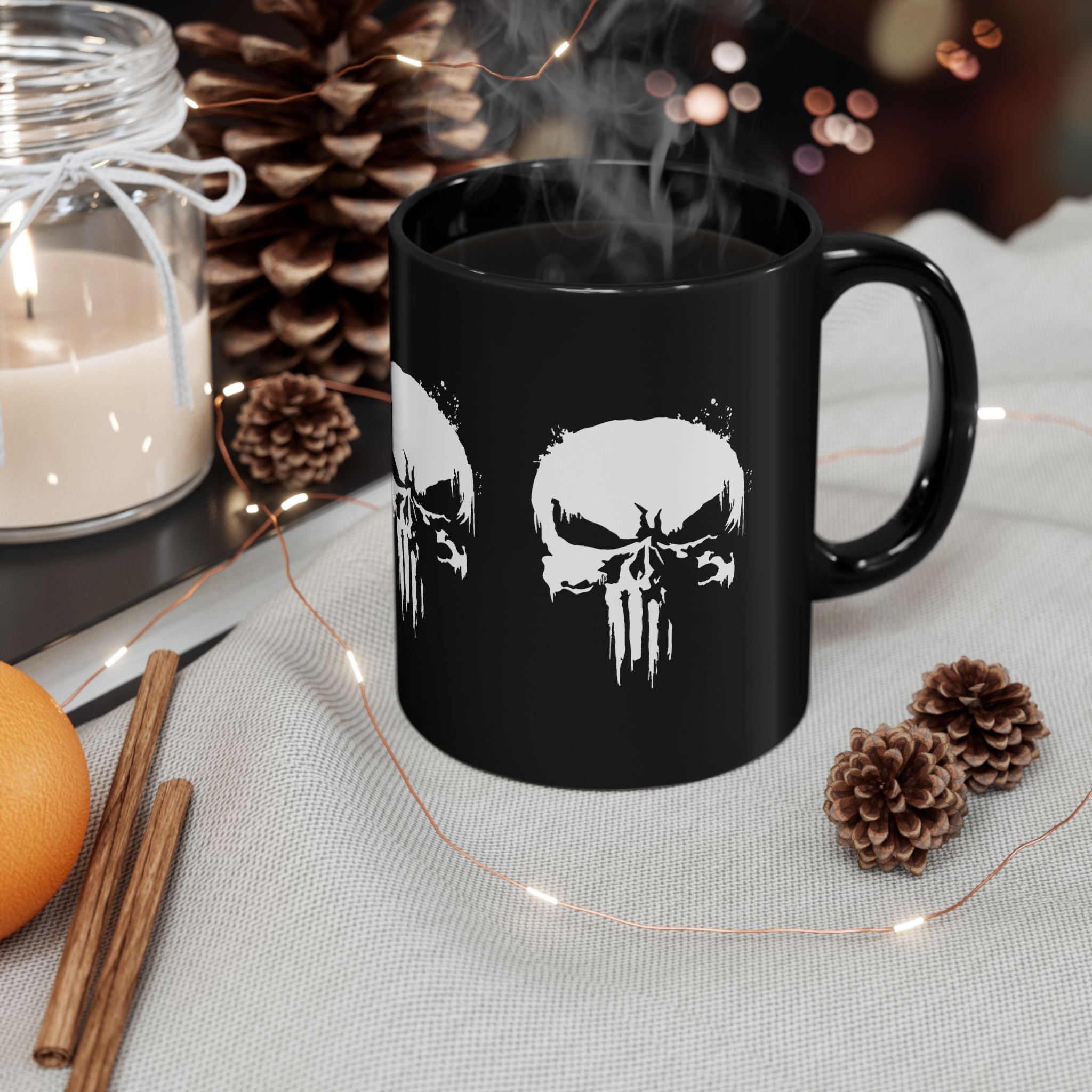 Punisher Skull 11oz Ceramic Coffee Black Mug | Gift for Comic Book Fans