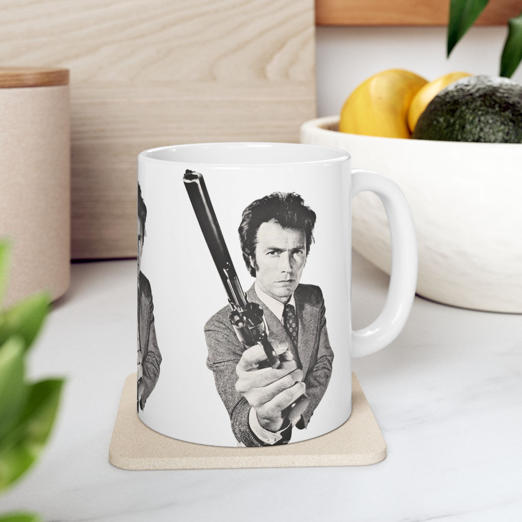 Clint Eastwood Dirty Harry 11oz Coffee Mug With Detective Callahan holding his 44 Magnum