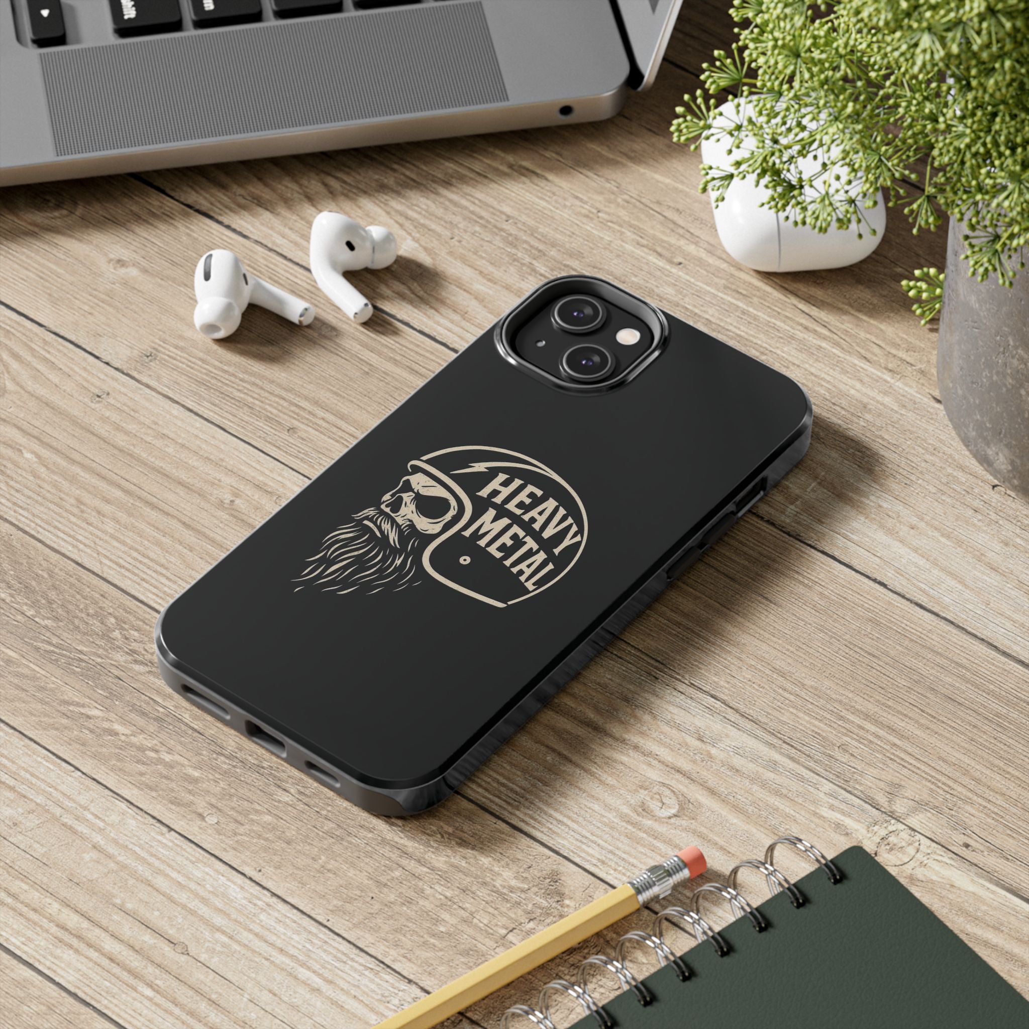 Heavy Metal Skull Tough Phone Case | Biker Helmet Skull Graphic Phone Case