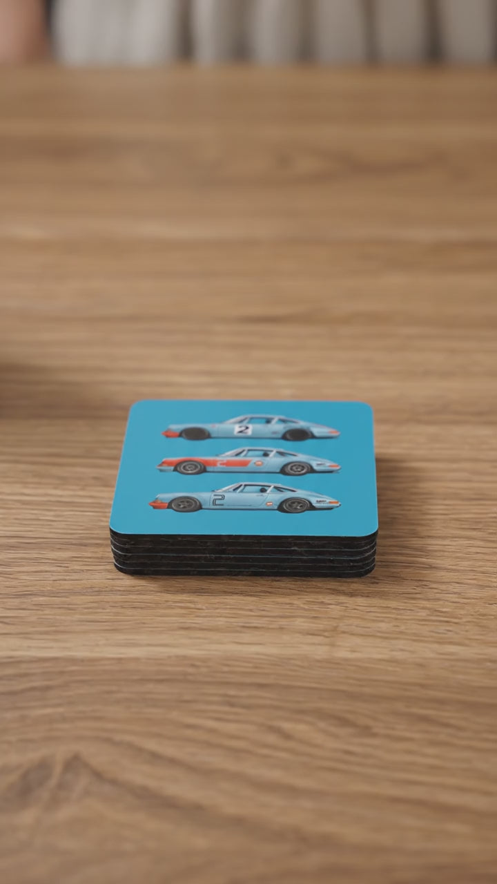 Vintage Racing Car Corkback Coaster Set | Classic Motorsport Illustration (4 Pieces)